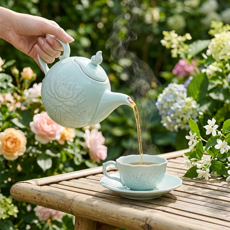 Bộ trà 0.7 L - Sen - Men Ngọc Sương Mờ