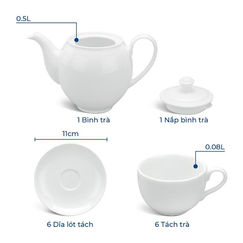 Bộ trà 0.5 L Camellia - Trắng