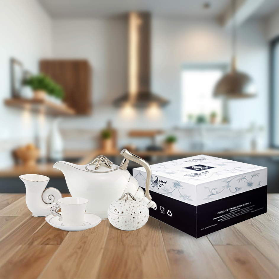 Bộ trà 1.2 L - Ngọc Biển IFP - Chỉ Bạch Kim