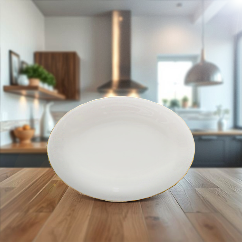 Dĩa Oval 28cm - Mẫu Đơn IFP - Chỉ Vàng