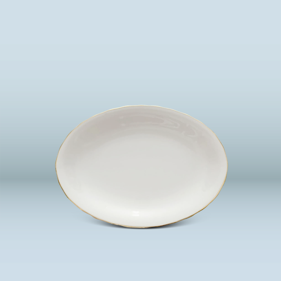Dĩa Oval 28cm - Mẫu Đơn IFP - Chỉ Vàng
