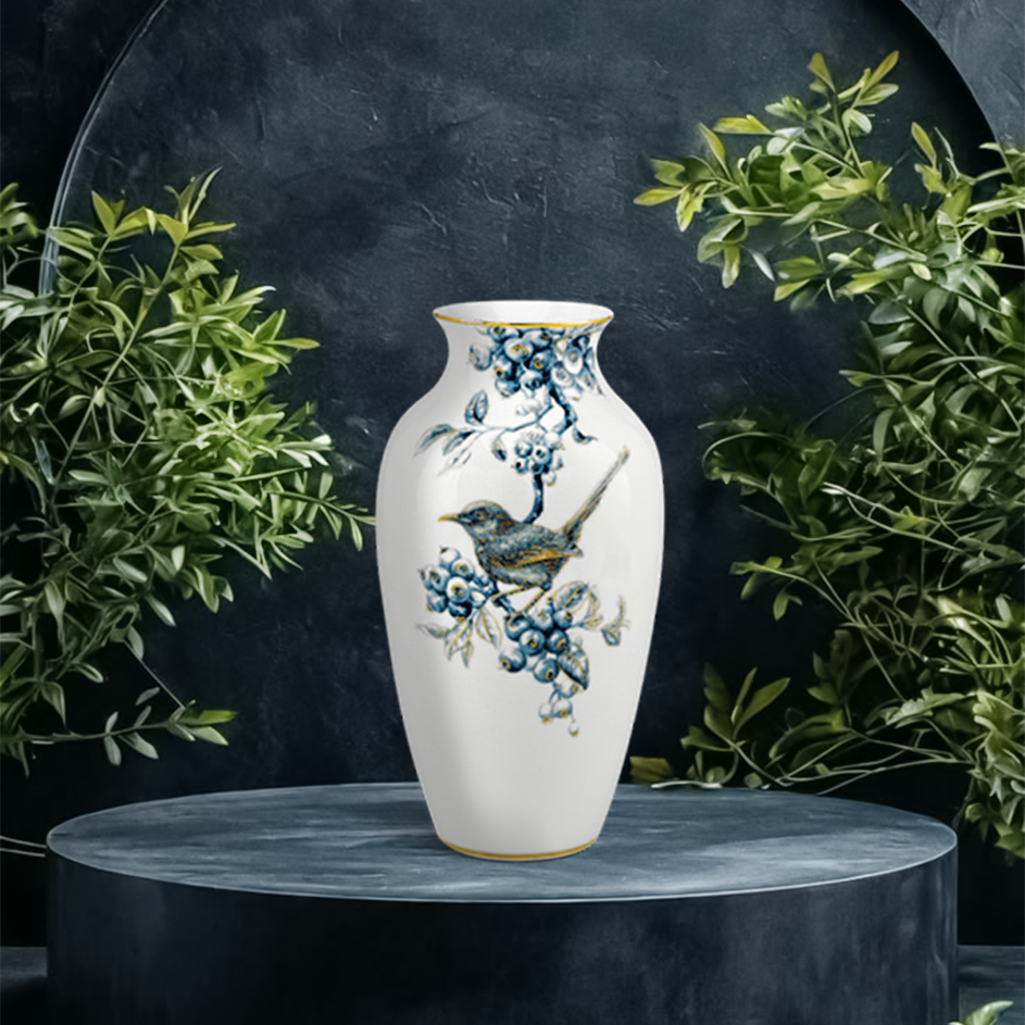 Bình hoa 27 cm - Chích Chòe & Quả Quất - Cobalt Vàng