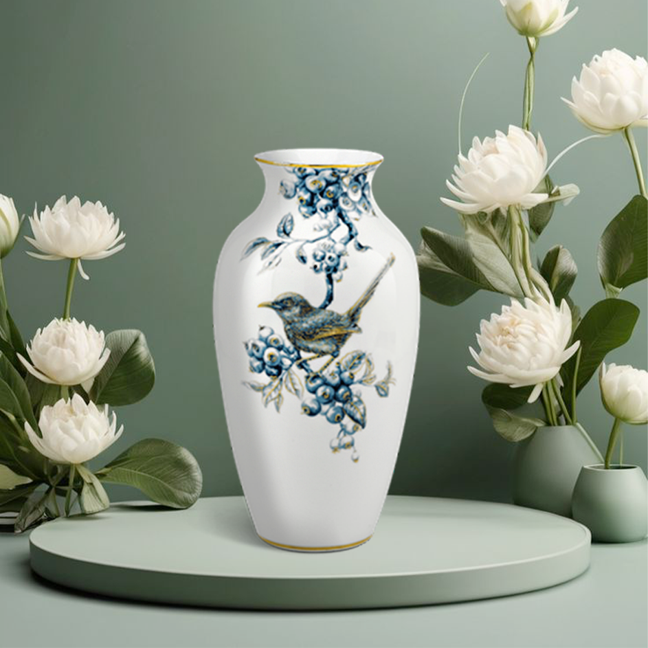 Bình hoa 27 cm - Chích Chòe & Quả Quất - Cobalt Vàng