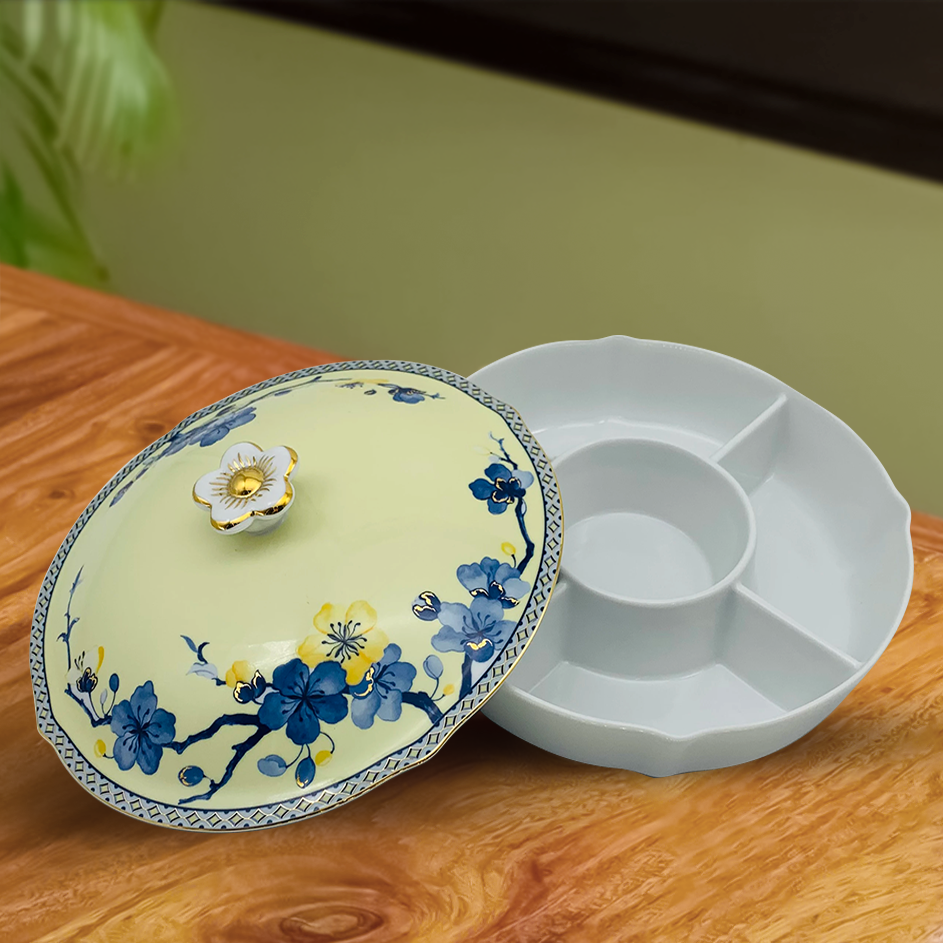 Khay mứt 5 ngăn - Hoa Mai Phú Quý (Viền Vàng)