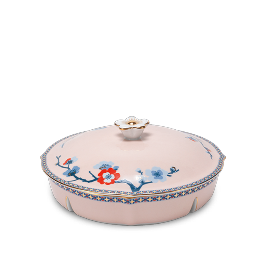 Khay mứt 5 ngăn - Hoa Đào Thịnh Vượng (Viền vàng)