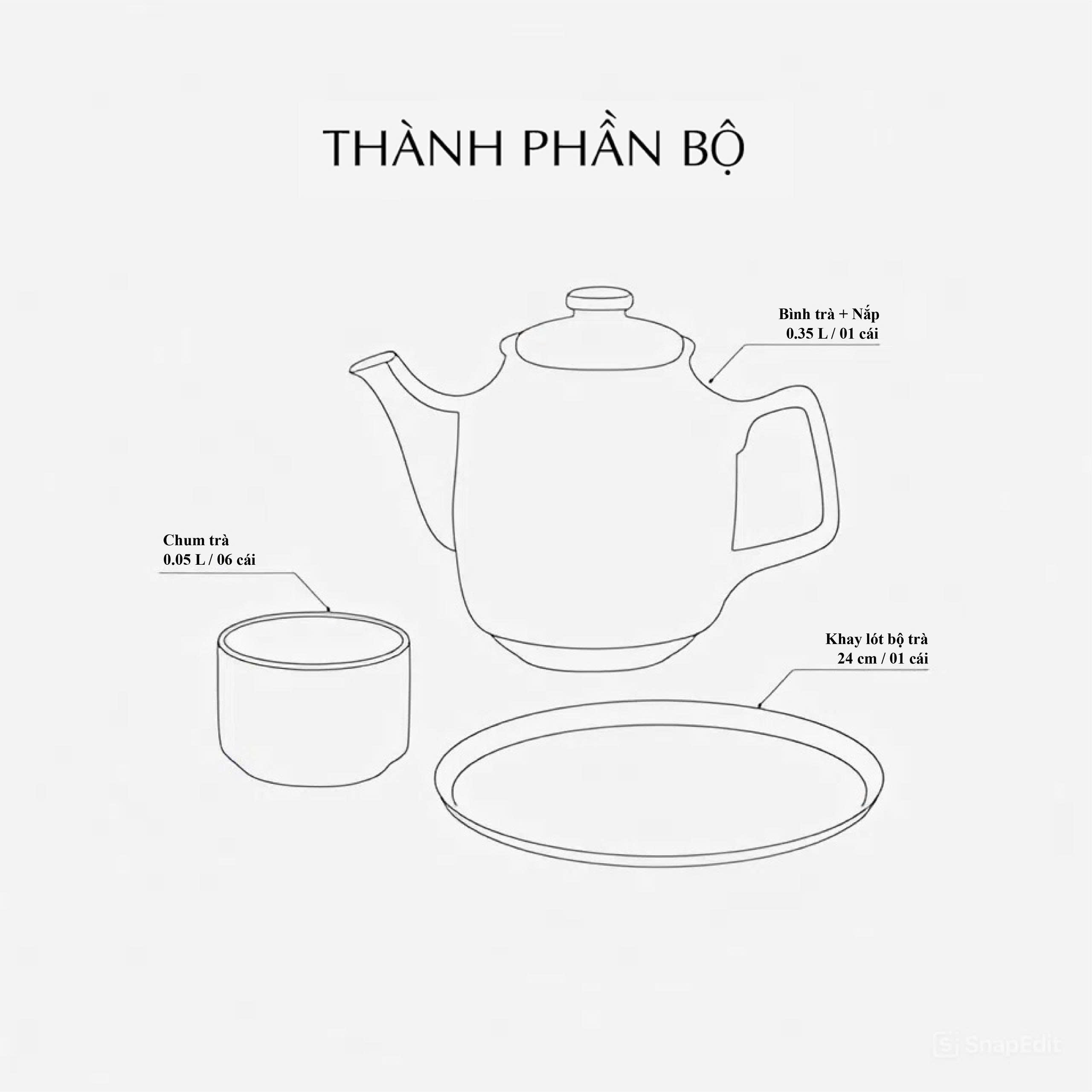 Bộ trà 0.35 L - Jasmine -Viền Chỉ Vàng