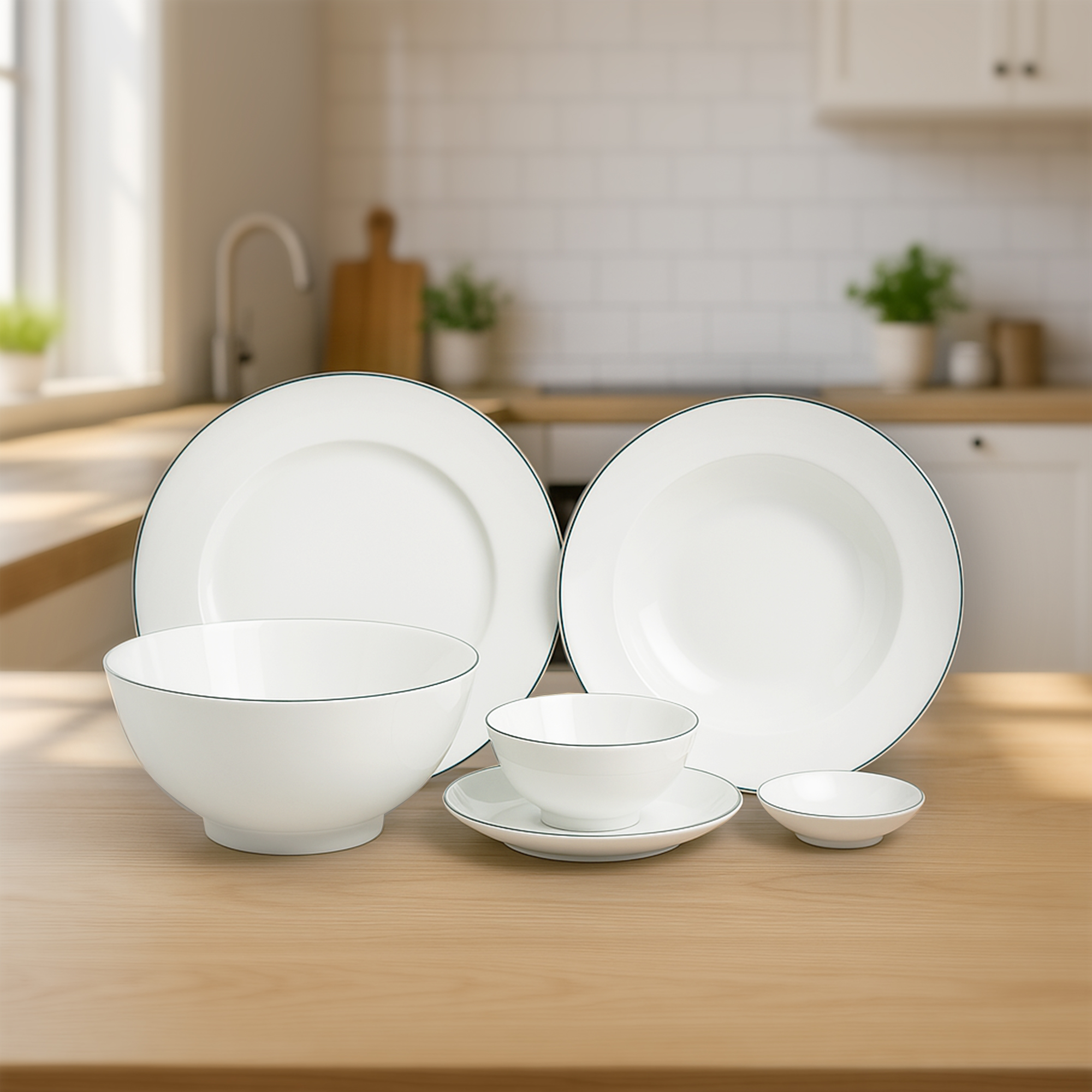 Bộ đồ ăn 22 sản phẩm - Jasmine - Chỉ Xanh Lá
