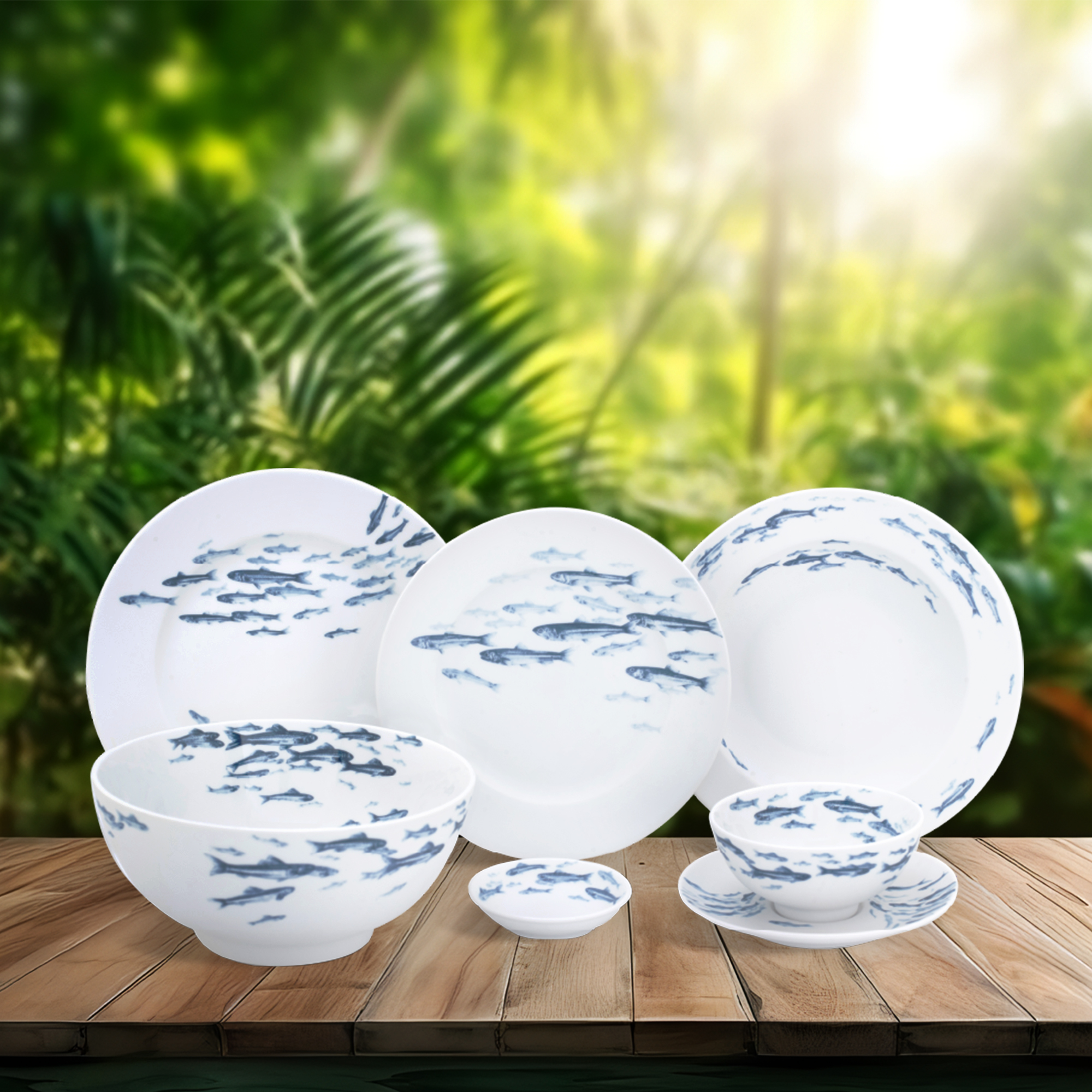 Bộ đồ ăn 23 sản phẩm - Jasmine - Cá Cơm Sương Mờ L1