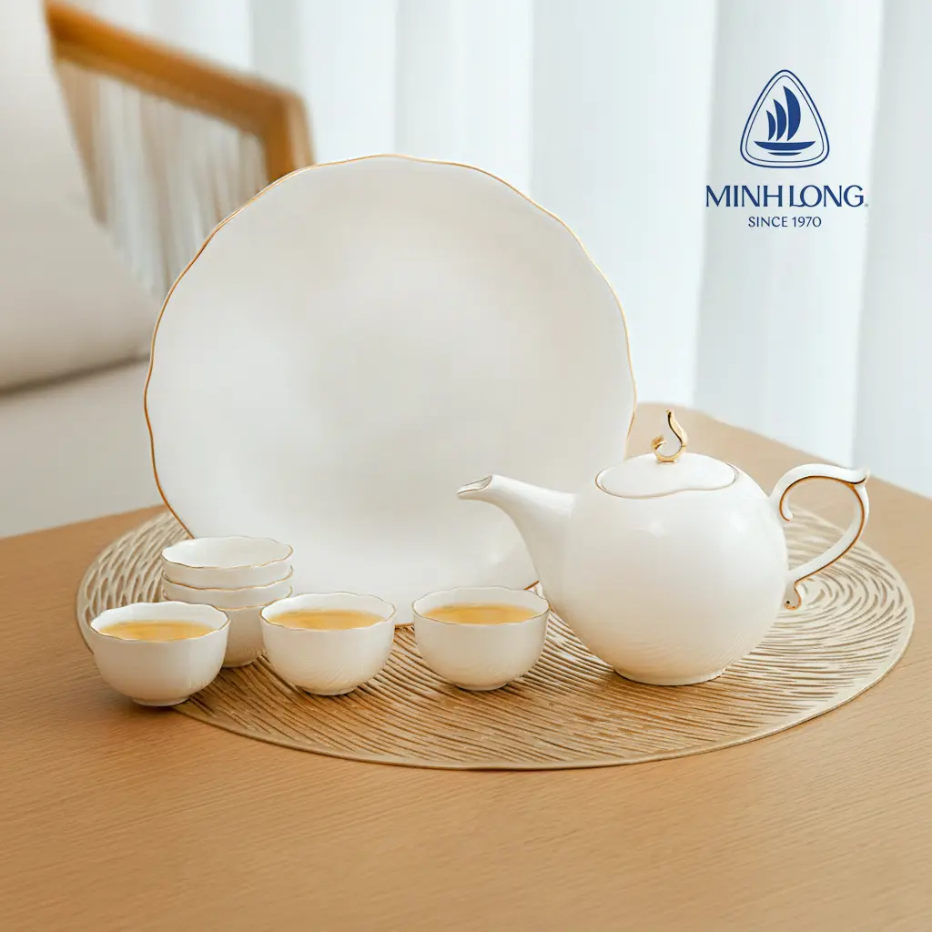 Bộ trà 0.3 L - Mẫu Đơn IFP - Viền Chỉ Vàng
