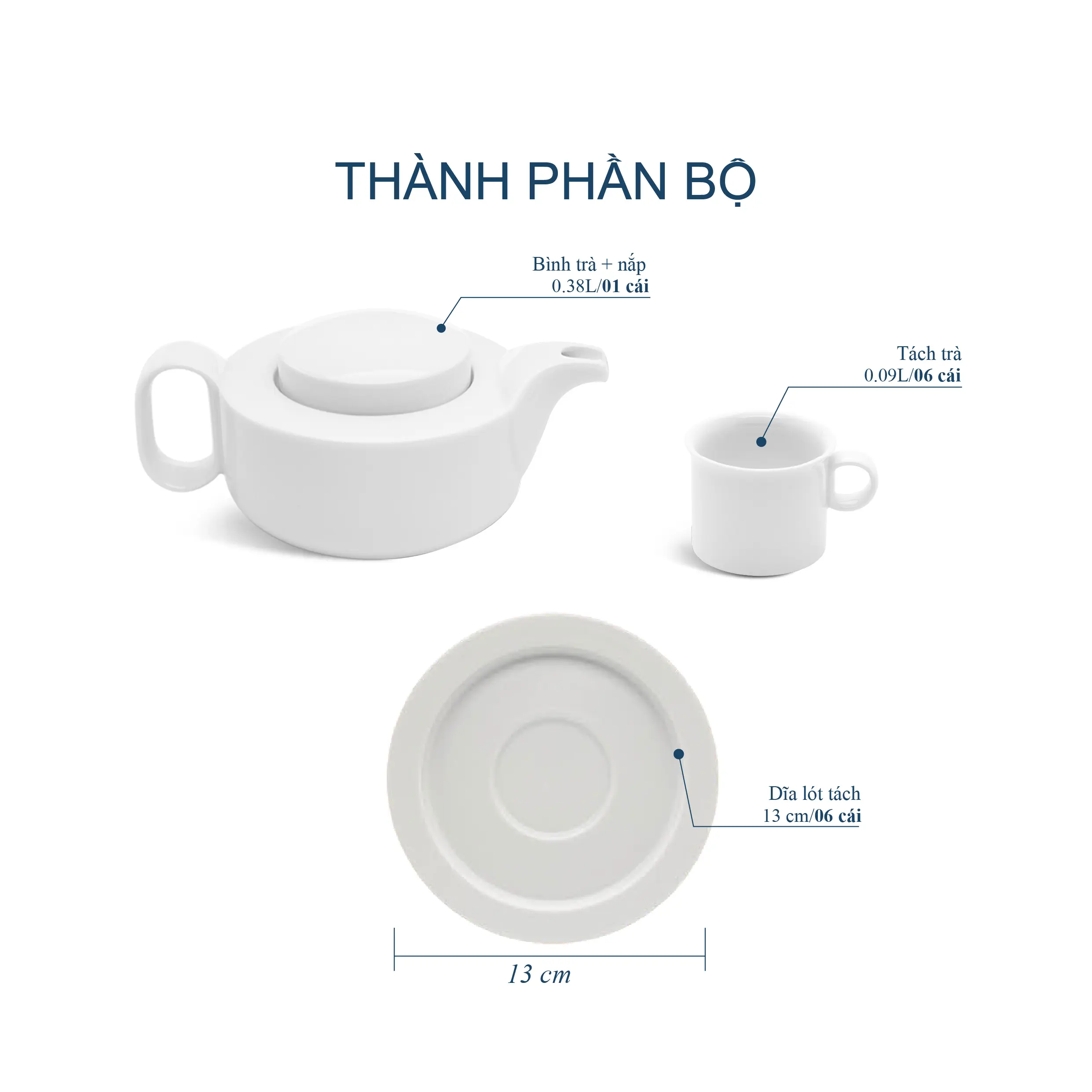 Bộ trà 0.38 L - Gastroline - Trắng