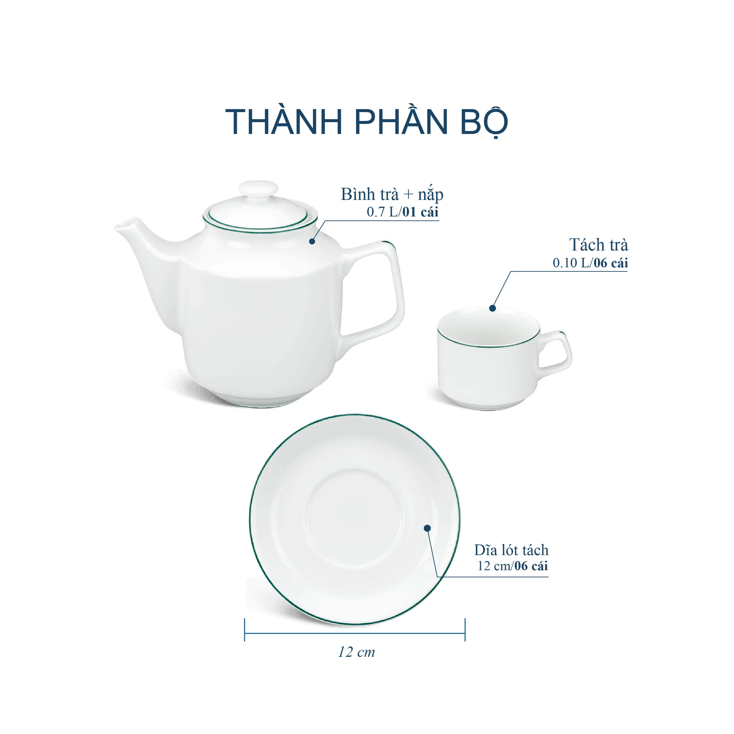 Bộ trà 0.7 L - Jasmine - Chỉ Xanh Lá