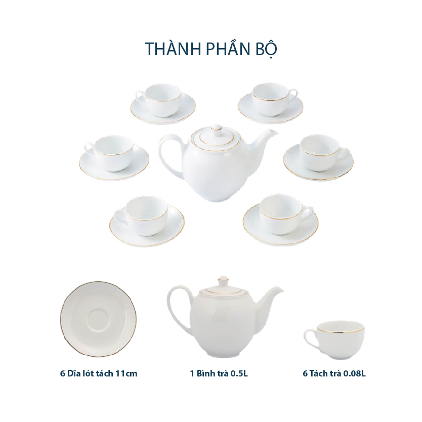 Bộ trà 0.5 L - Camellia - Viền Chỉ Vàng