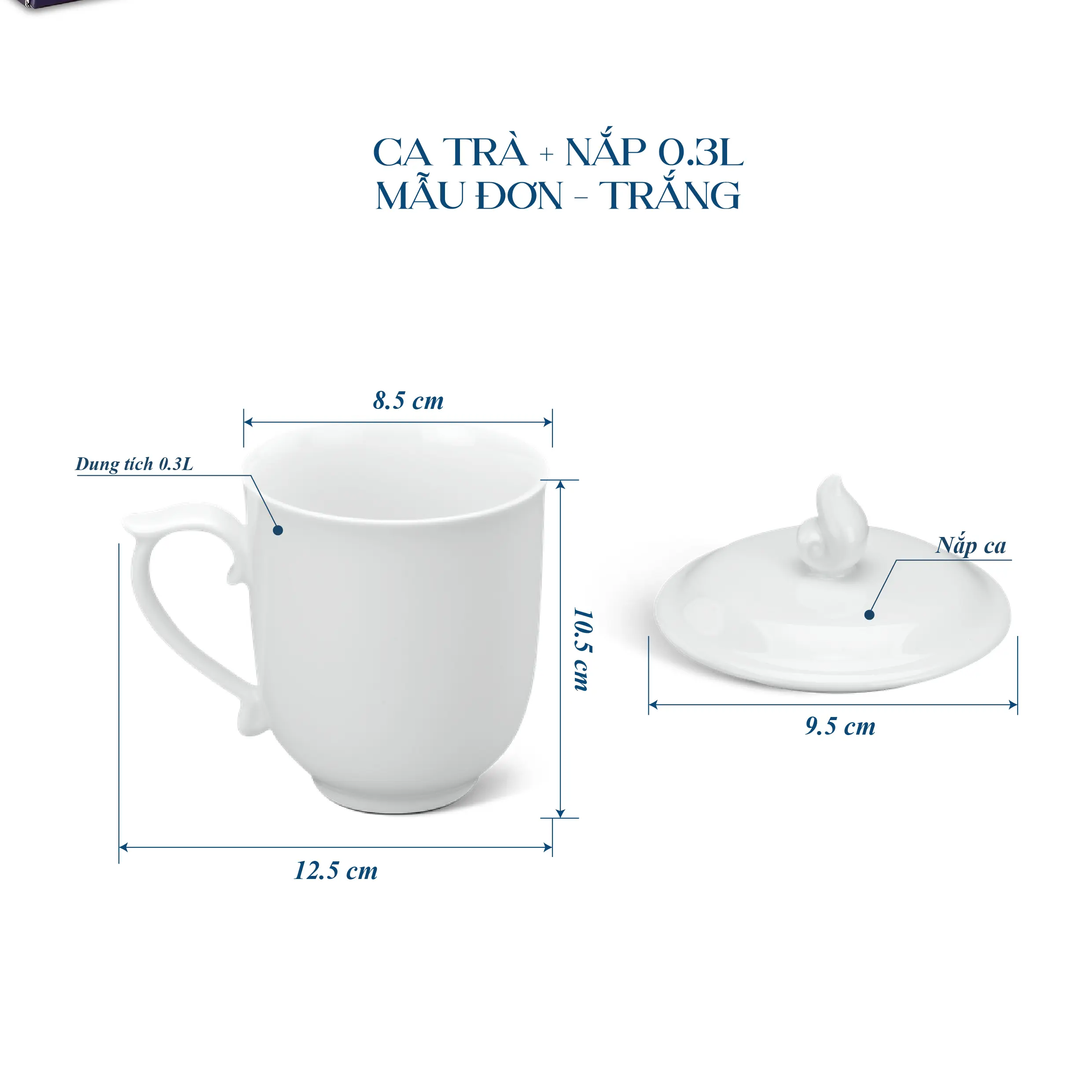 Ca trà 0.30 L - Mẫu Đơn - Trắng