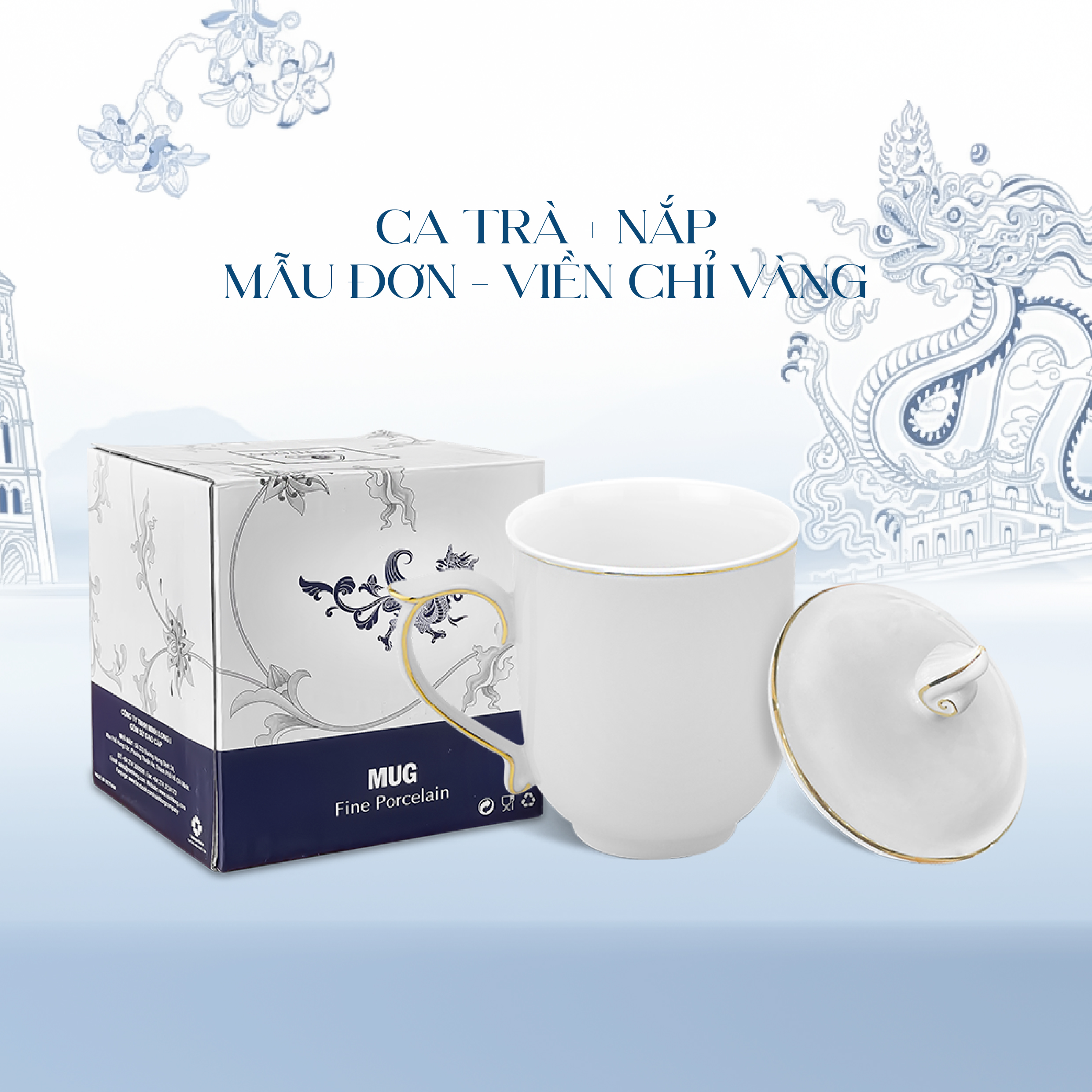 Ca trà 0.30 L - Mẫu Đơn - Chỉ Vàng