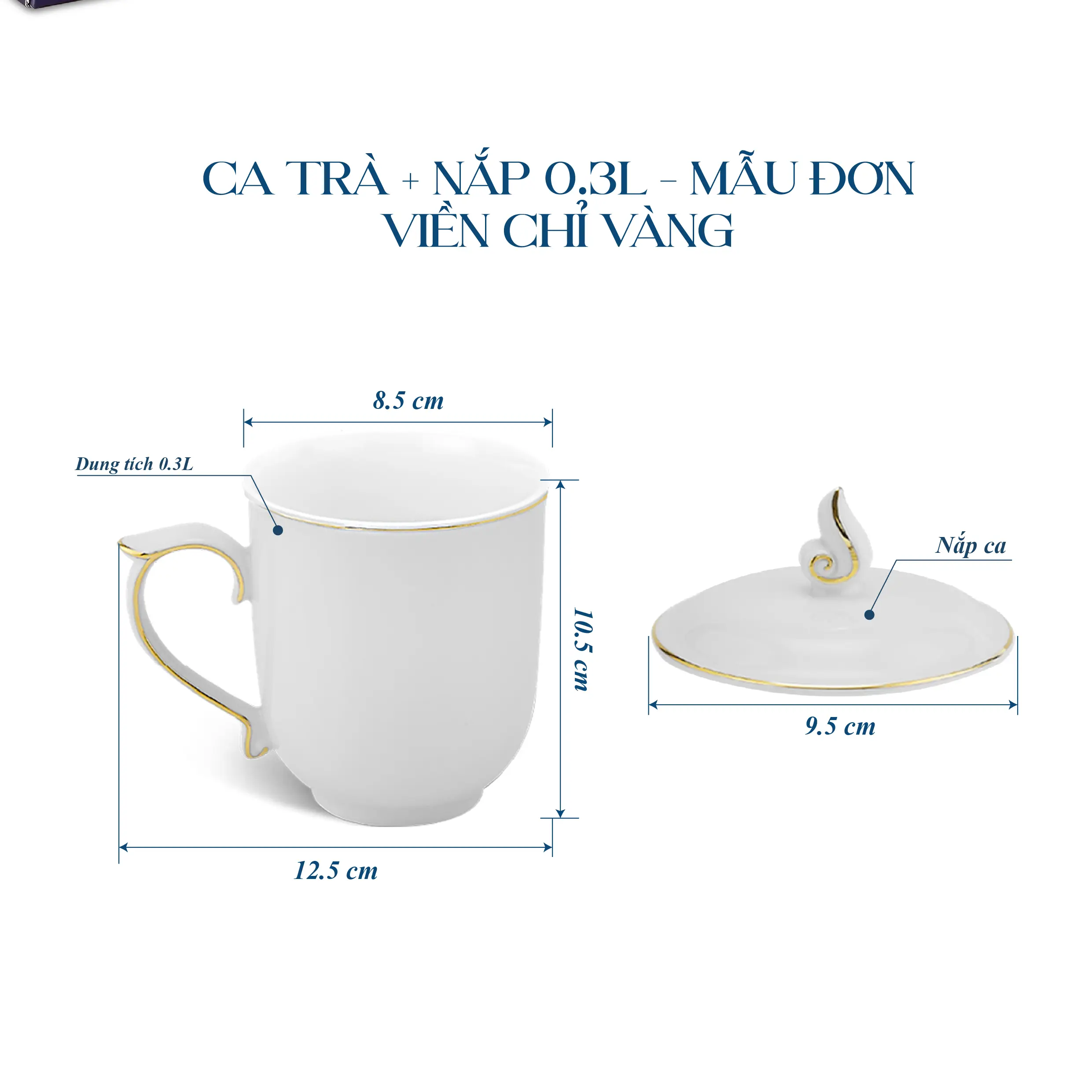 Ca trà 0.30 L - Mẫu Đơn - Chỉ Vàng