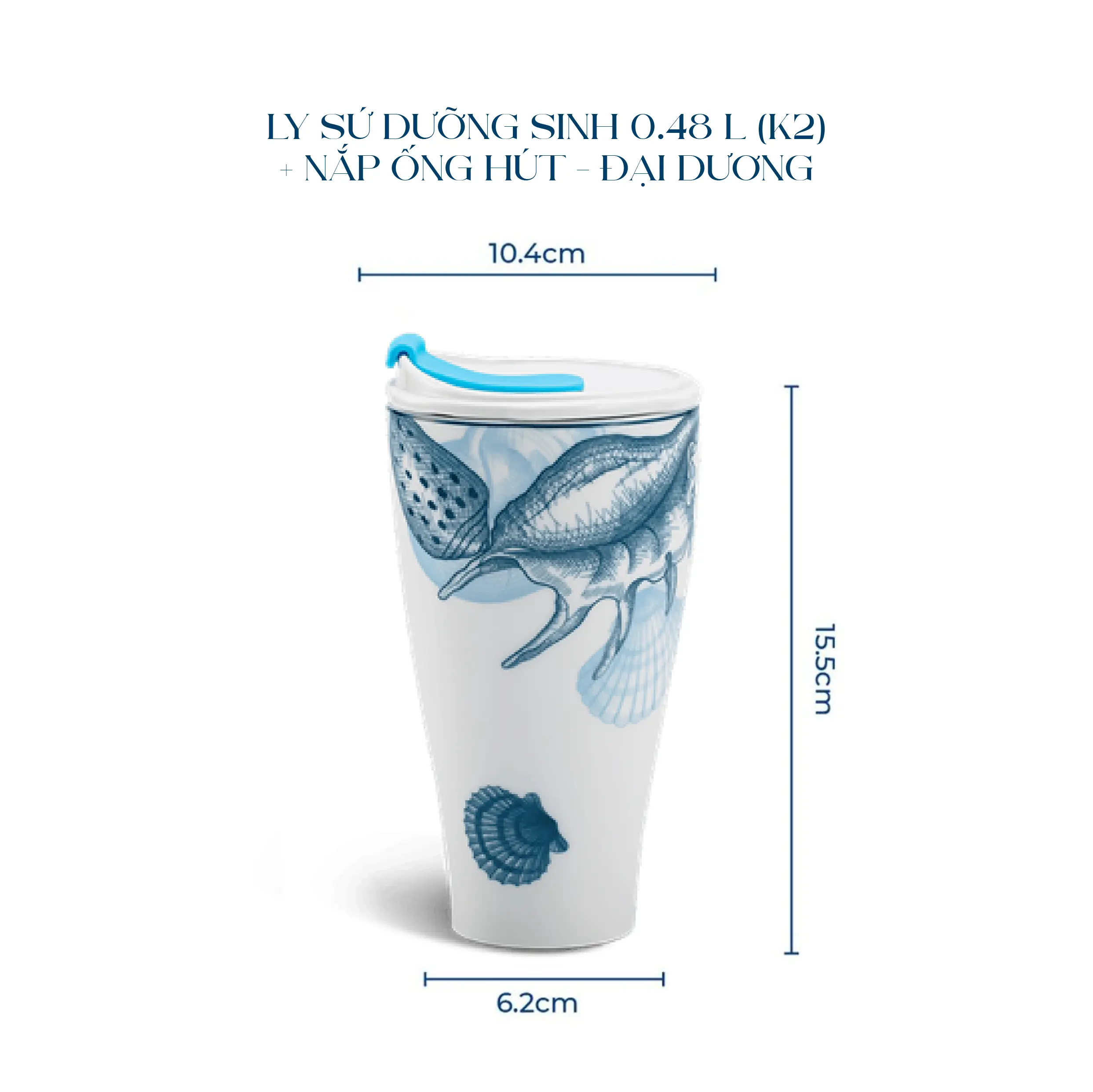 Ly sứ dưỡng sinh 0.48 L (K2) + nắp ống hút - Đại Dương