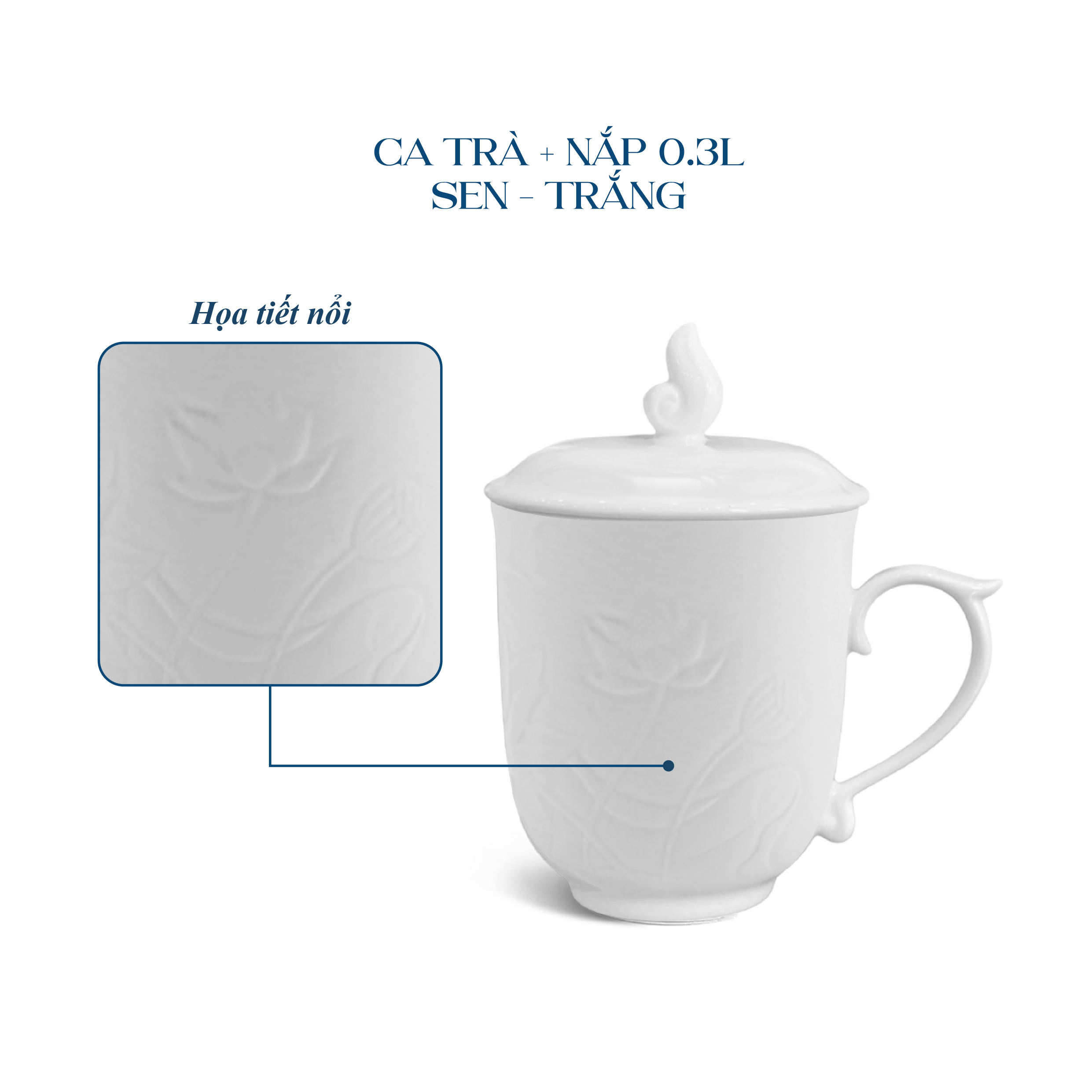 Ca trà 0.30 L + Nắp Sen - Trắng