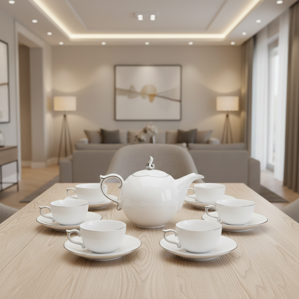 Bộ trà 0.7L - Mẫu đơn IFP - Chỉ Bạch Kim