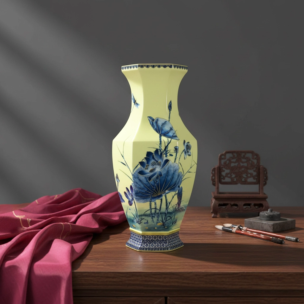 Bình hoa Lộc Phát 40 cm - Bình Hoa - Sen vàng nền vàng