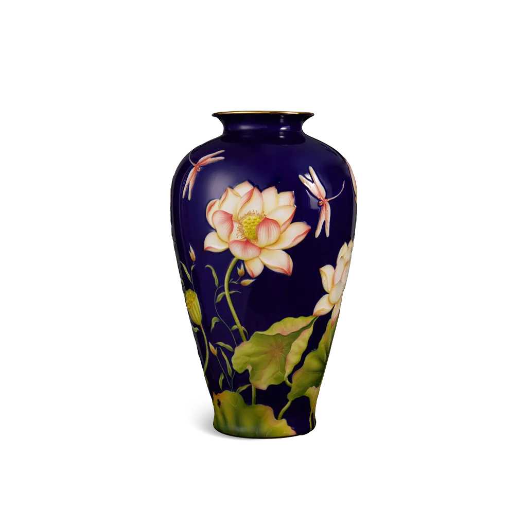Bình hoa 40 cm - Bình Hoa - Sen Khắc nổi nền Cobalt