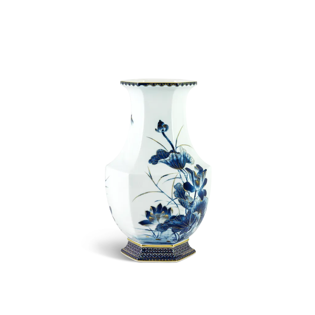 Bình hoa Lộc Phát 28 cm - Bình hoa - Sen vàng nền xanh ngọc