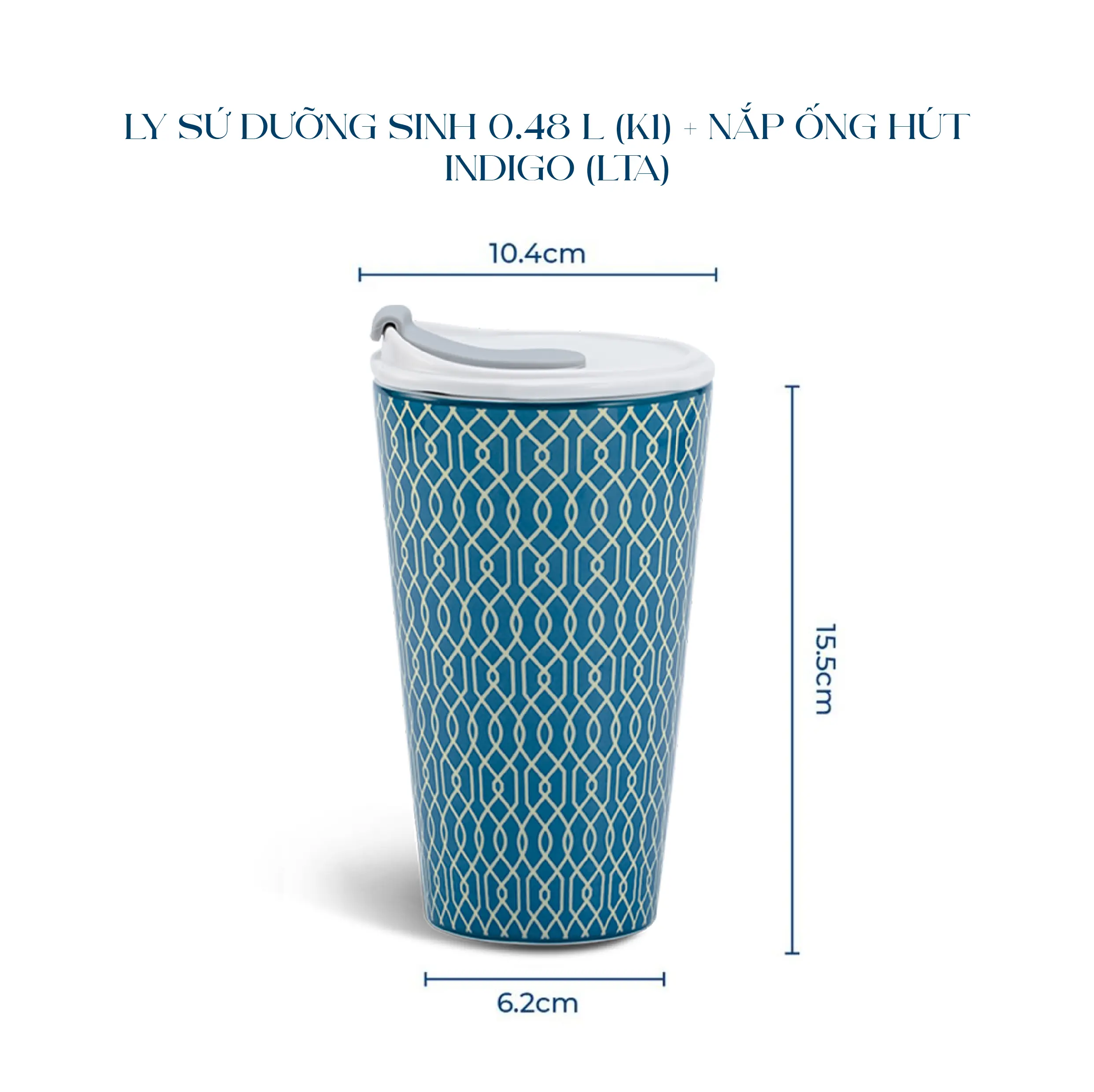 Ly sứ dưỡng sinh 0.48 L (K1) + nắp Dưỡng sinh Indigo (LTA)
