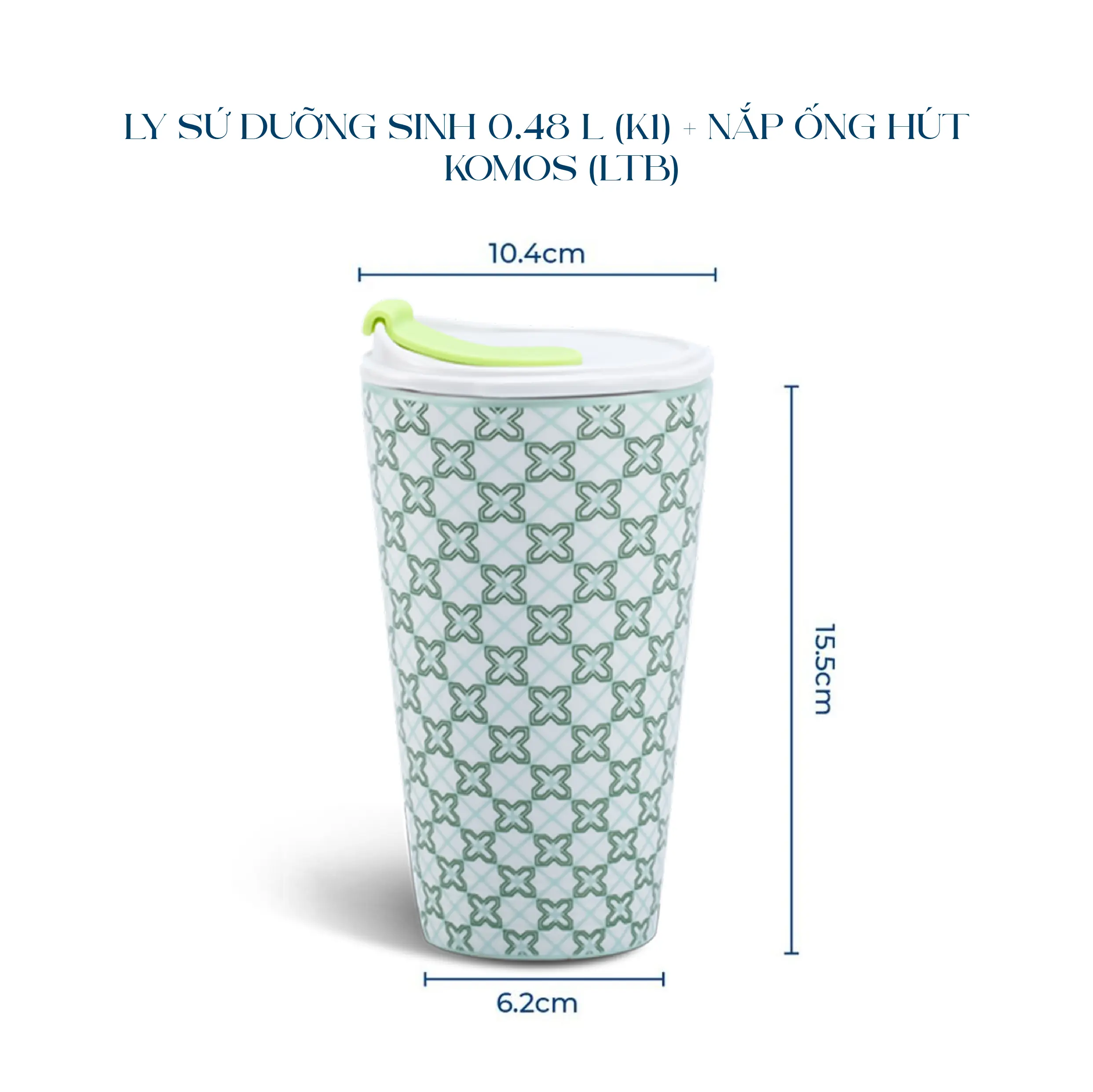 Ly sứ dưỡng sinh 0.48 L + nắp ống hút (K1) – Komos (LTB)