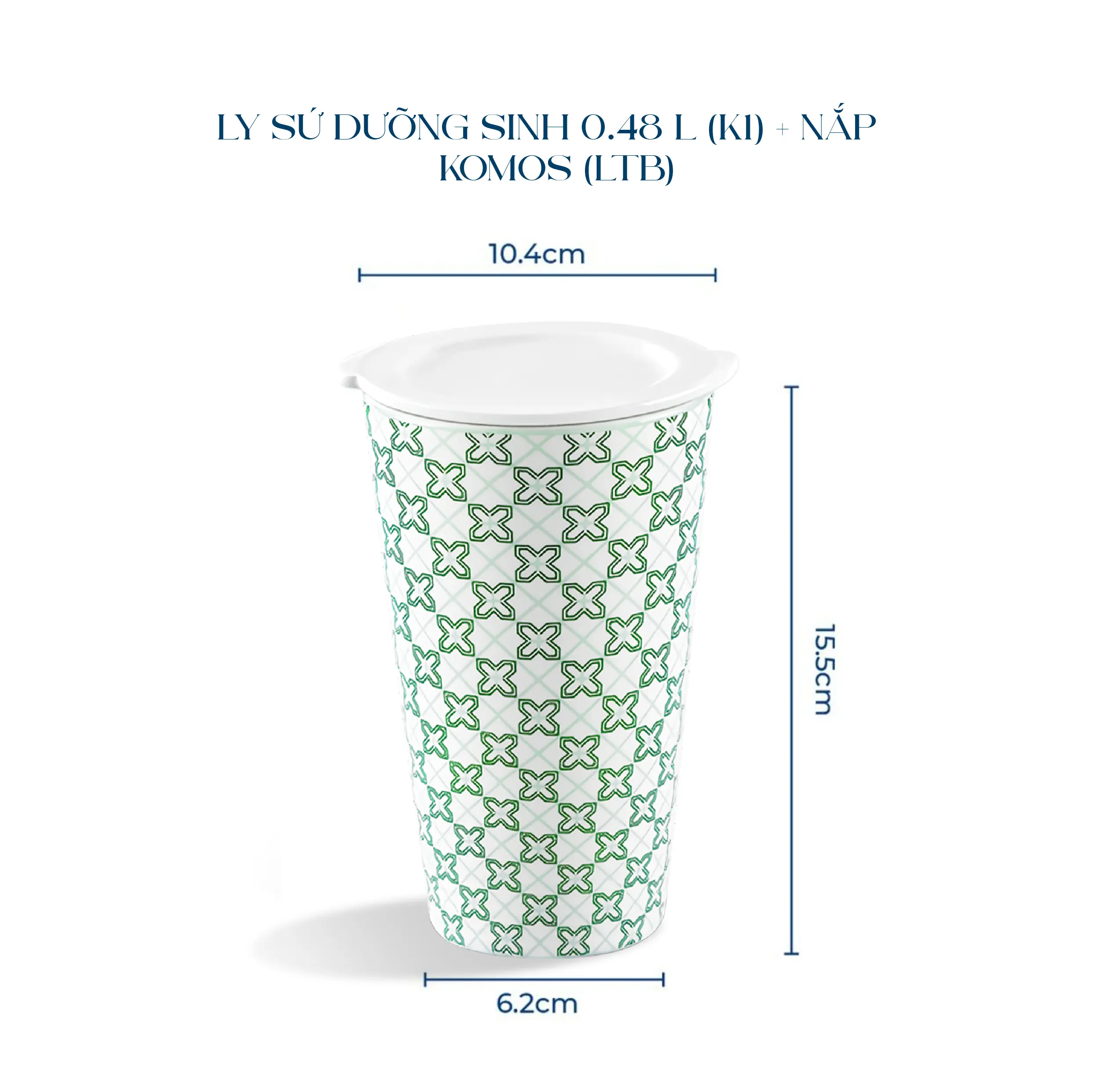Ly sứ dưỡng sinh 0.48 L (K1) + nắp Dưỡng Sinh Komos (LTB)