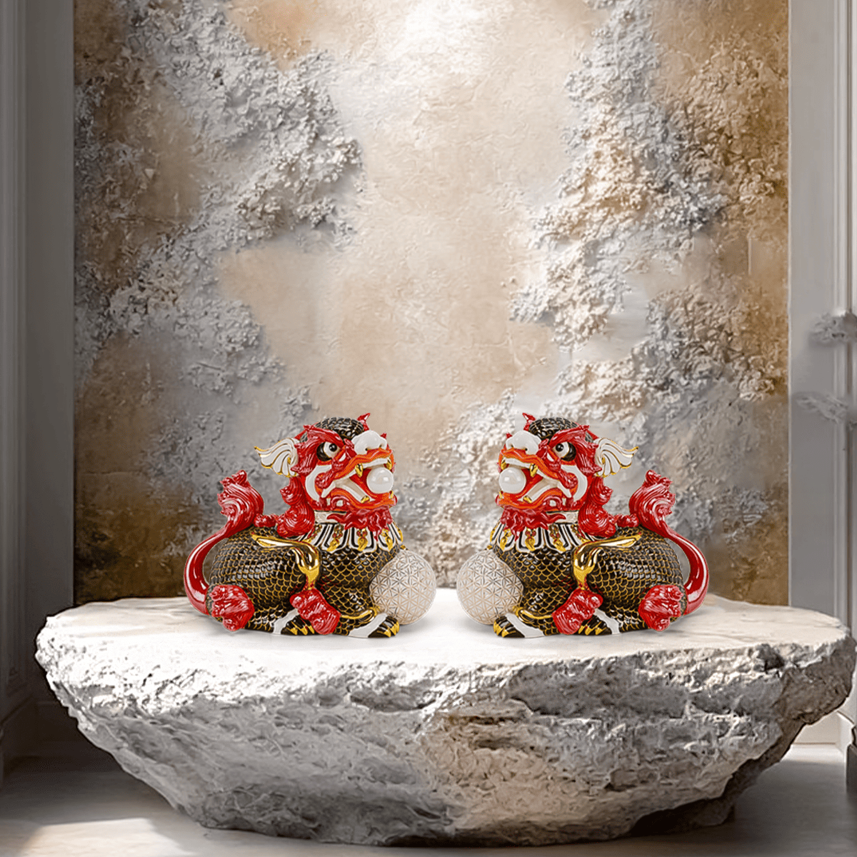 Cặp Kỳ Lân 24 cm - Đen - Trang Trí Vàng 24k