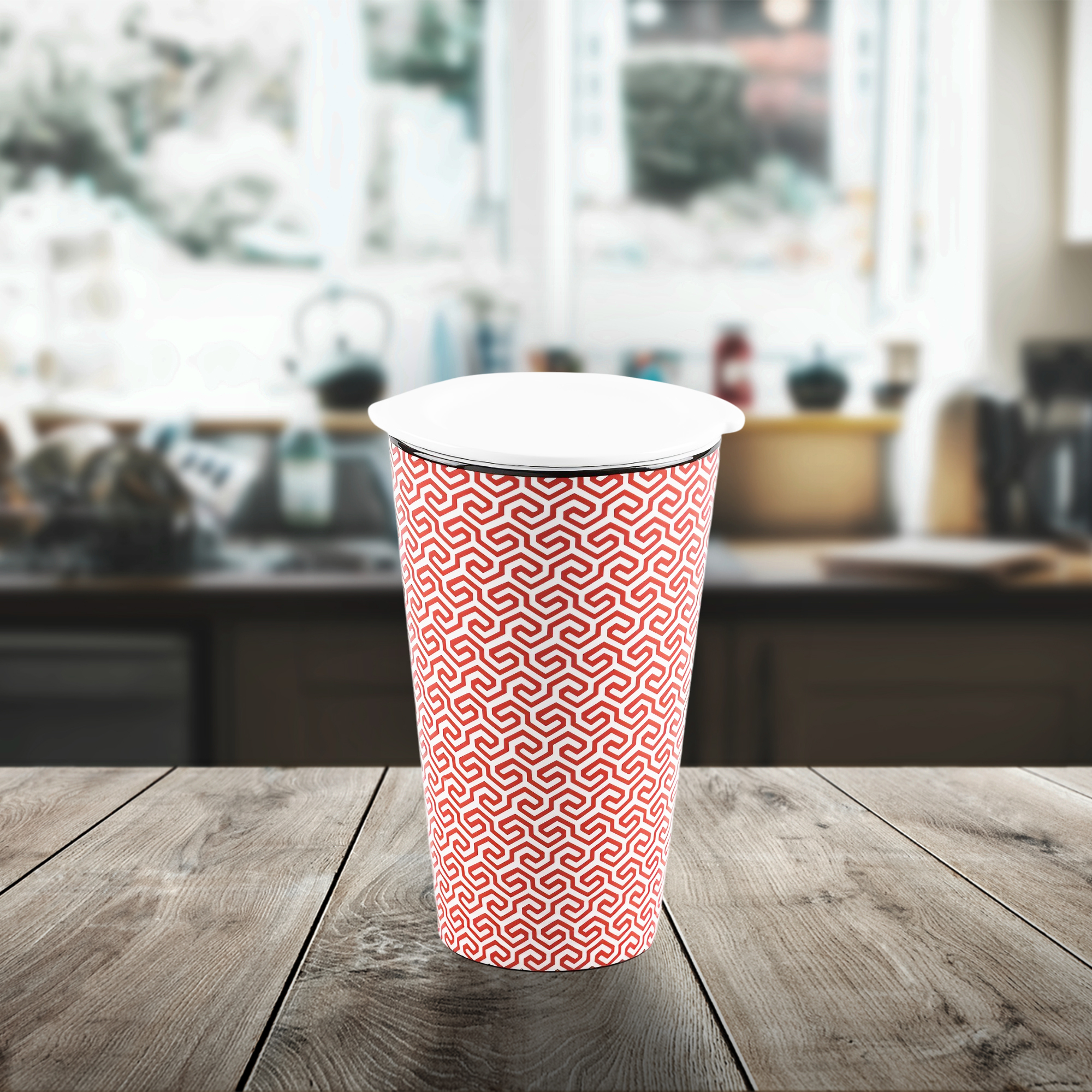 Ly sứ dưỡng sinh 0.48 L (K1) + nắp DUONGSINH Red Karakusa (LTF) (214888LTFN)