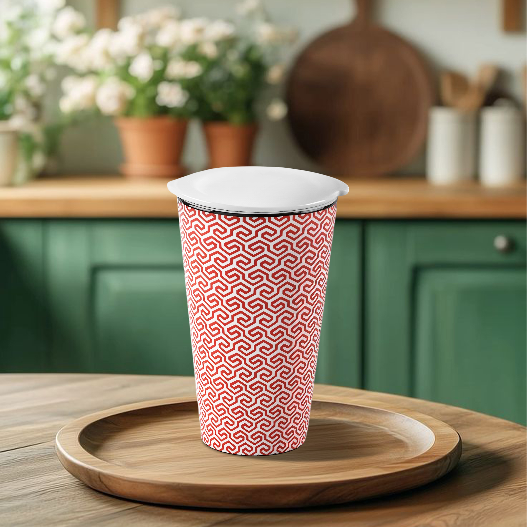 Ly sứ dưỡng sinh 0.48 L (K1) + nắp DUONGSINH Red Karakusa (LTF) (214888LTFN)
