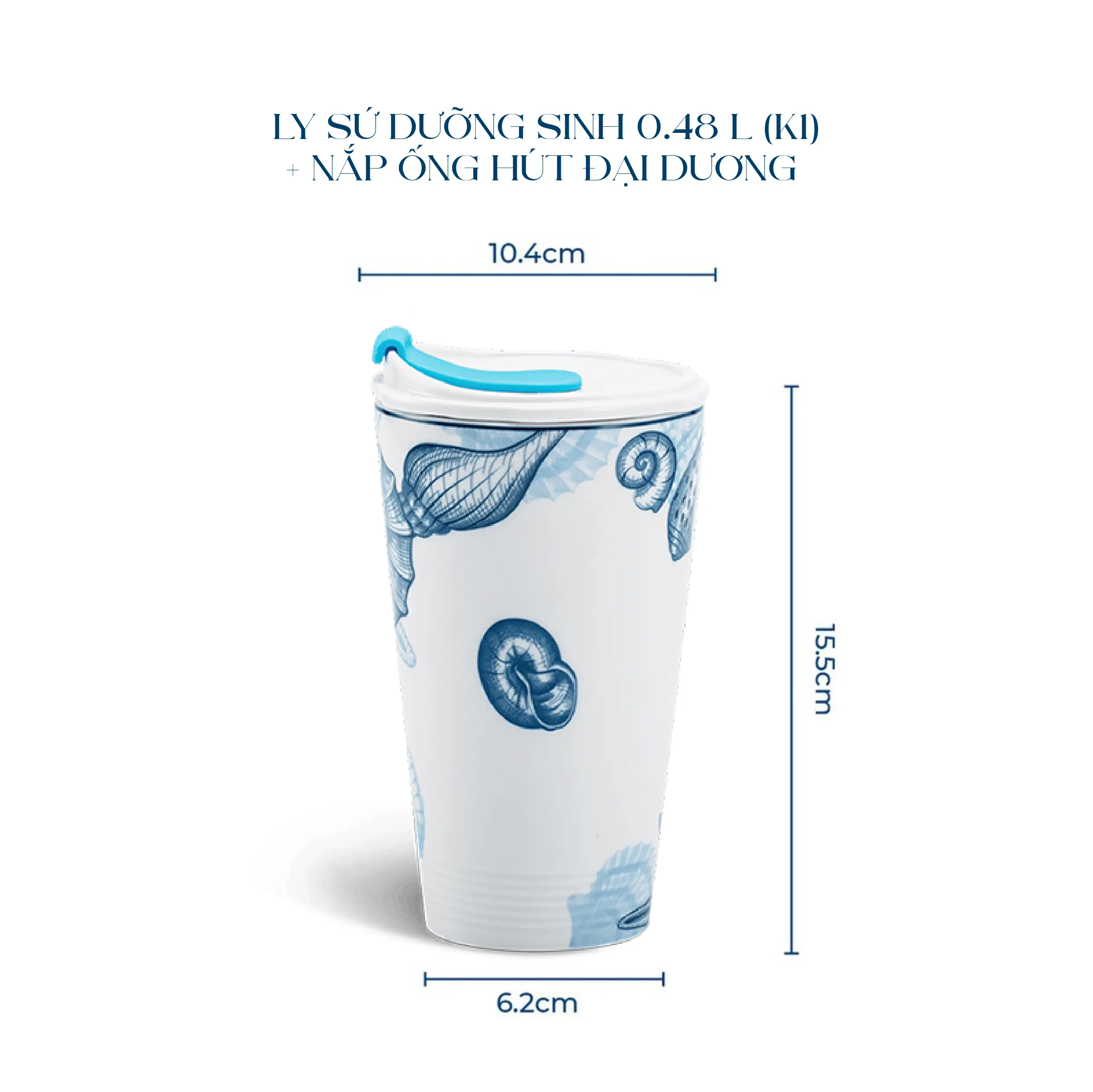 Ly sứ dưỡng sinh 0.48 L (K1) + nắp ống hút Đại Dương