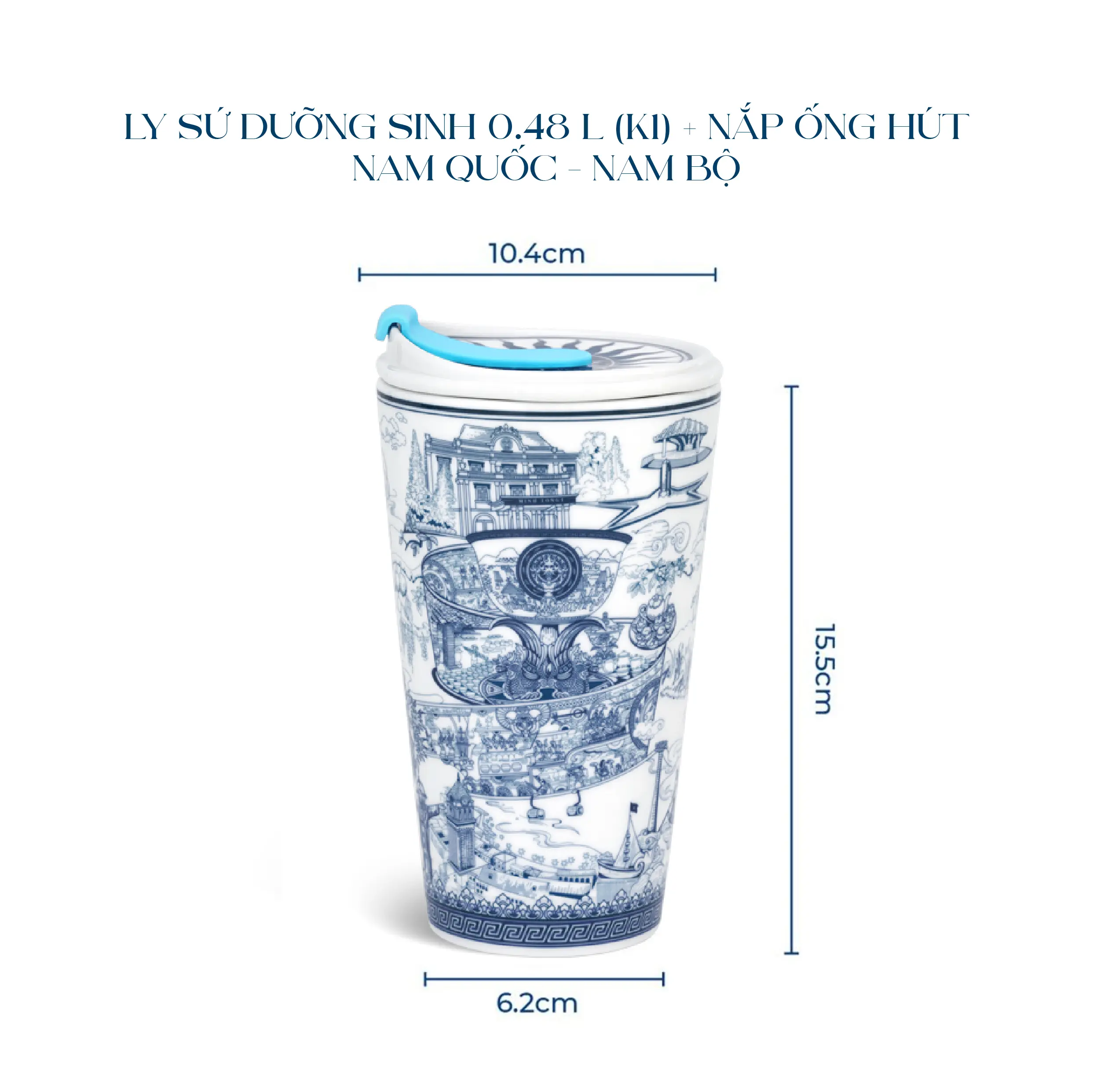 Ly sứ dưỡng sinh 0.48 L (K1) + nắp ống hút - Dưỡng Sinh - Nam Quốc - Nam Bộ