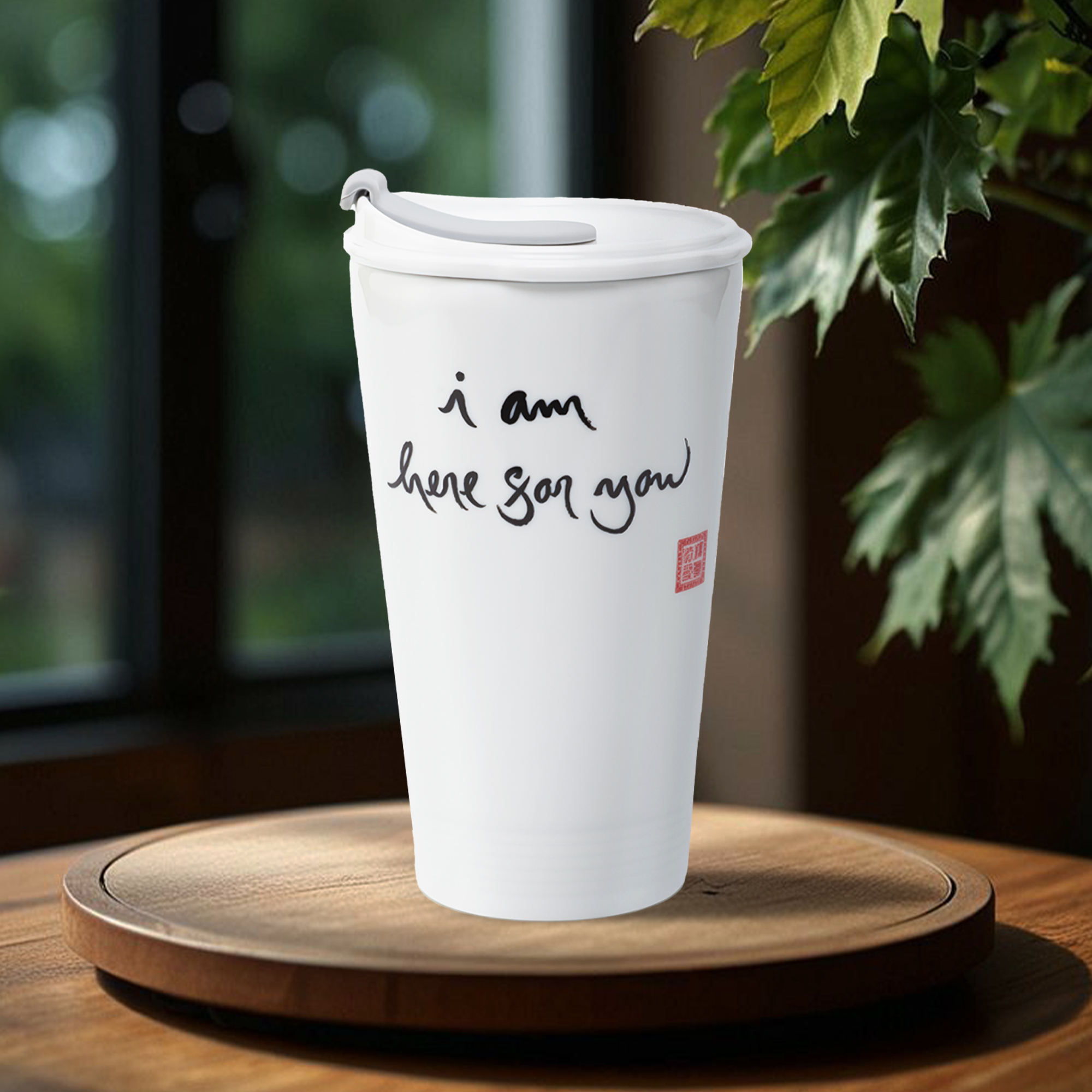 Ly sứ dưỡng sinh 0.48 L (K1) + nắp ống hút - Dưỡng Sinh - Trắng - C3