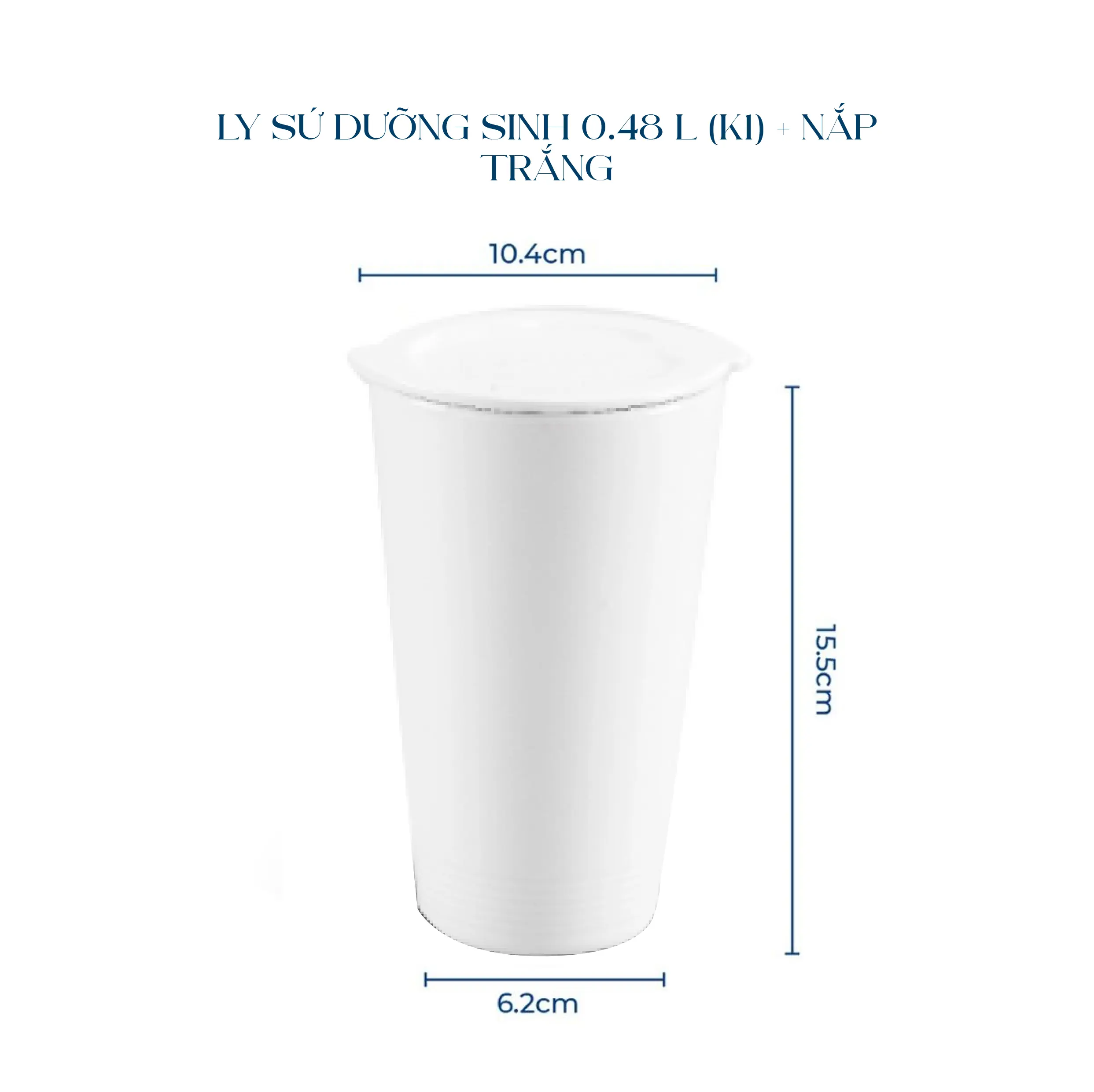 Ly sứ dưỡng sinh 0.48L (K1) + nắp Dưỡng Sinh Trắng
