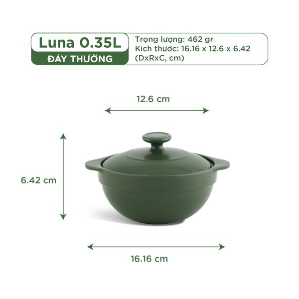Nồi dưỡng sinh Luna 0.35L + nắp - Healthycook - Xanh Rêu