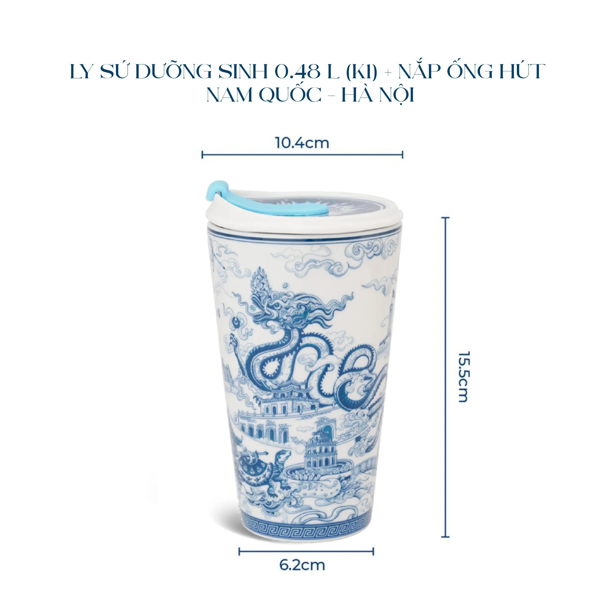 Ly sứ dưỡng sinh 0.48 L (K1) + nắp ống hút - Dưỡng Sinh - Nam Quốc - Hà Nội