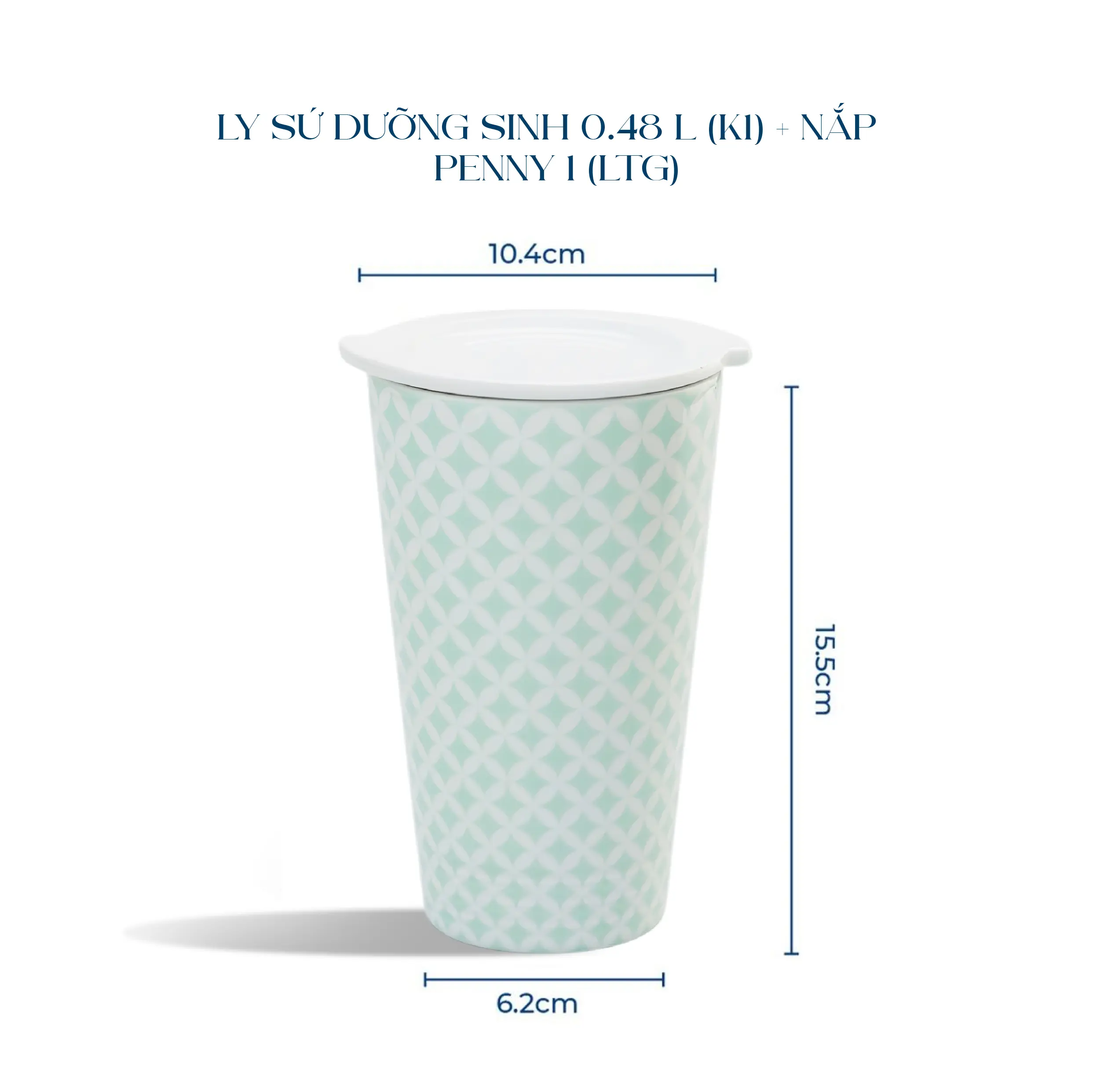 Ly sứ dưỡng sinh 0.48 L (K1) + nắp Dưỡng sinh Penny 1 (LTG)