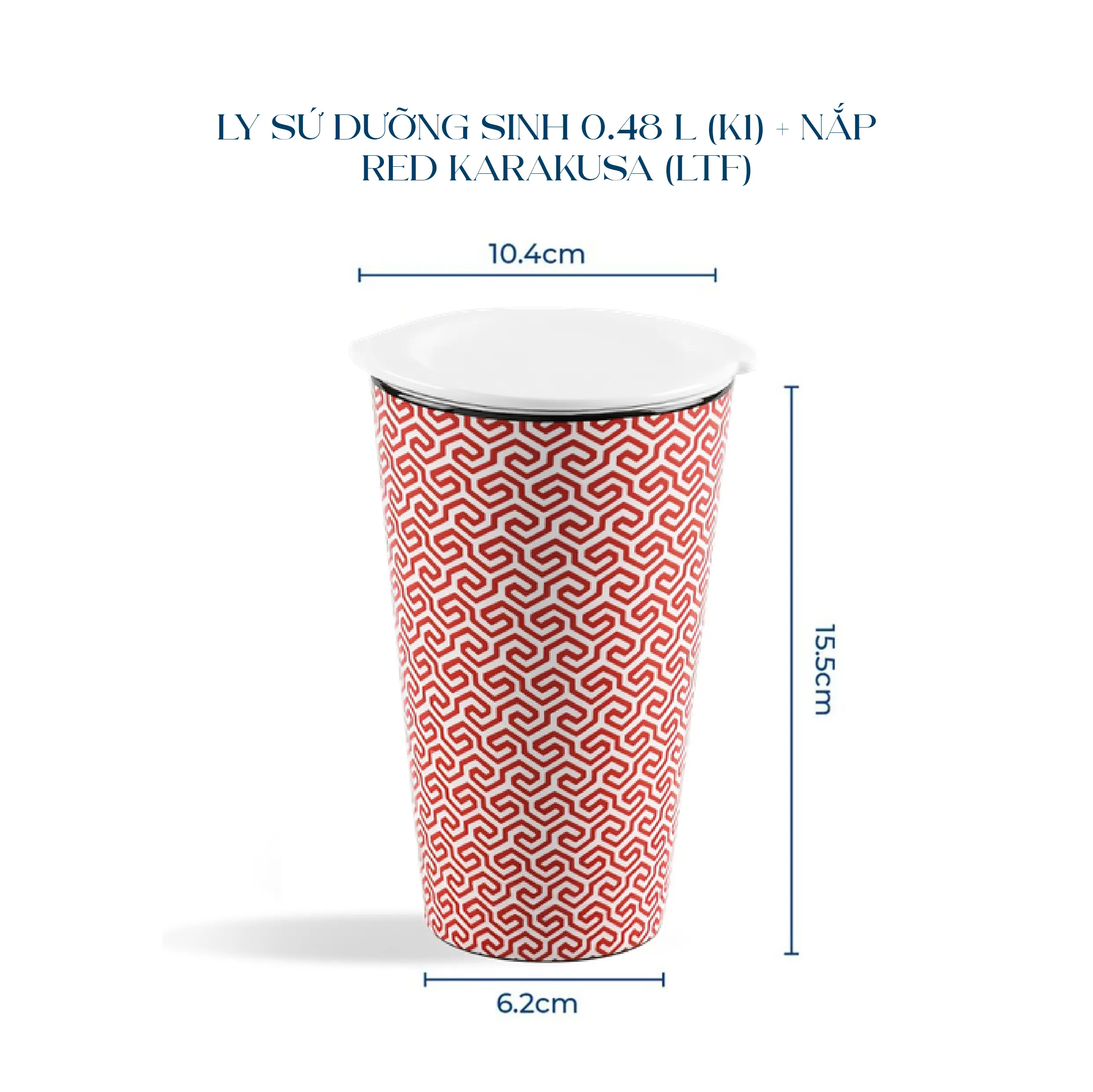 Ly sứ dưỡng sinh 0.48 L (K1) + nắp DUONGSINH Red Karakusa (LTF)