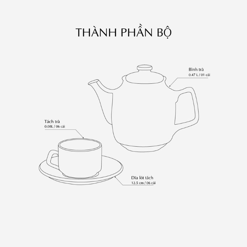 Bộ trà cao 0.47 L - Anna - Trắng Ngà