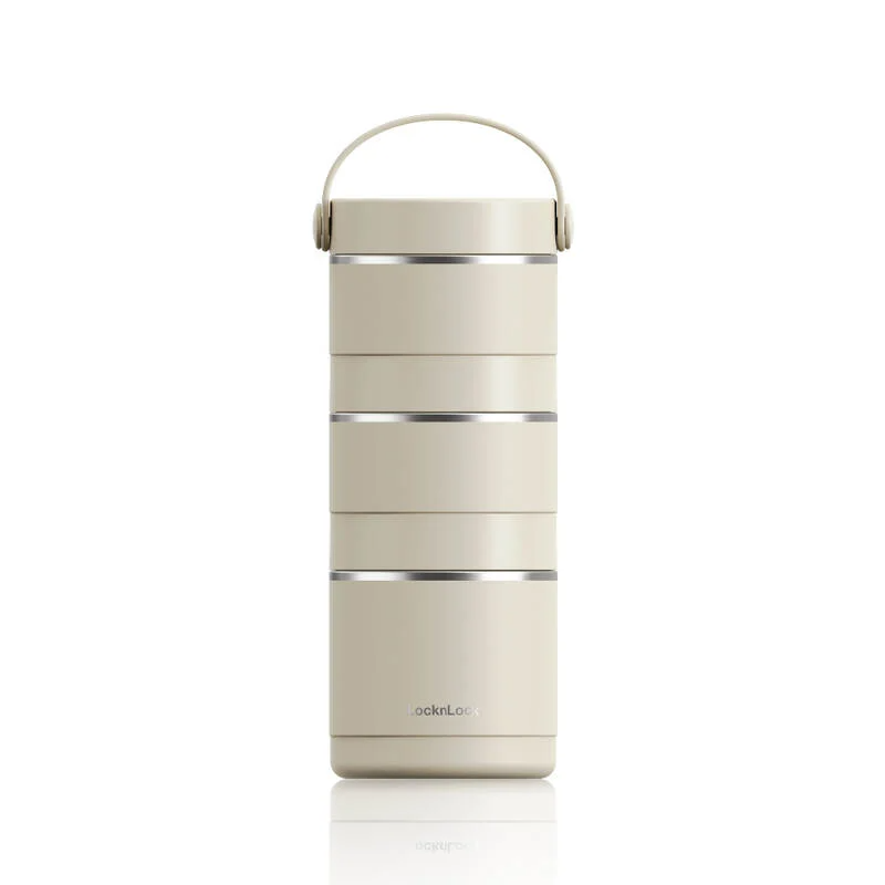 Bộ hộp cơm giữ nhiệt LocknLock Tower Vacuum Lunch Box (380MLx2, 400MLx1) - 3 màu (Be, Nâu, Xanh Lá Đậm) - LHC8058