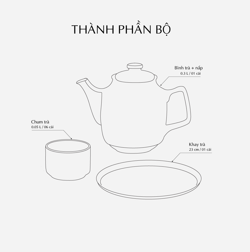 Bộ trà 0.3L - Mẫu đơn IFP - Trắng Ngà