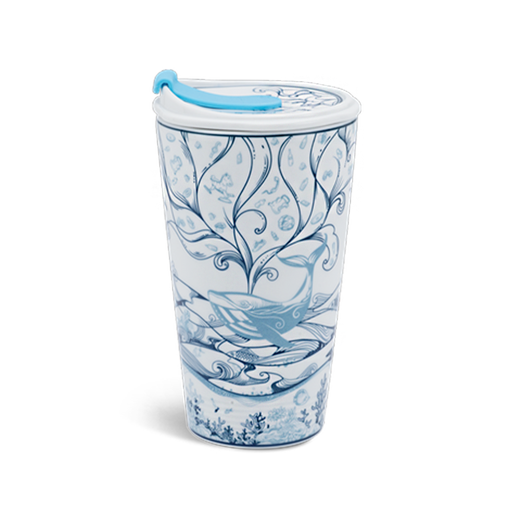 Ly sứ dưỡng sinh 0.48 L (K1) + nắp ống hút - Biển xanh