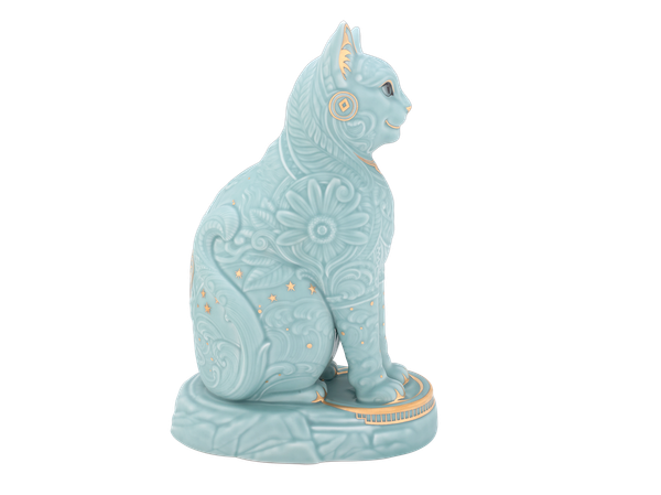 Tượng Mèo Ngũ Phúc 31.1 cm - Men Ngọc Sương Mờ