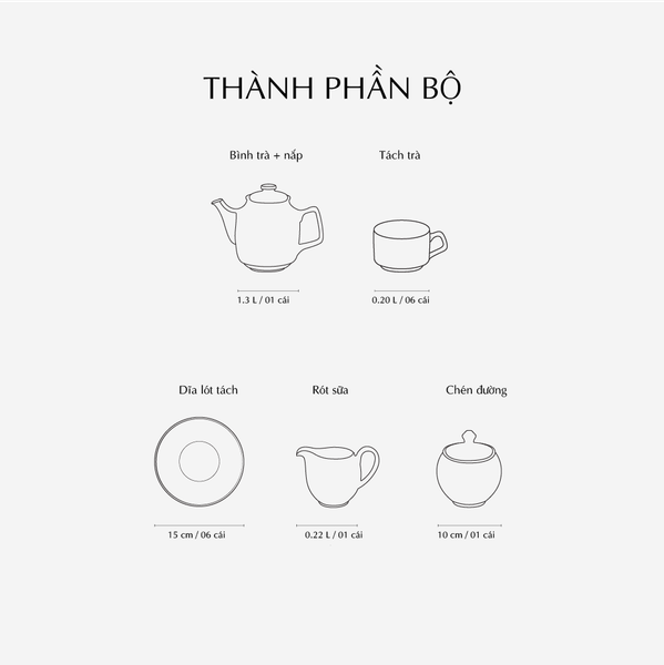 Bộ trà 1.2 L - Ngọc Biển IFP - Chỉ Bạch Kim