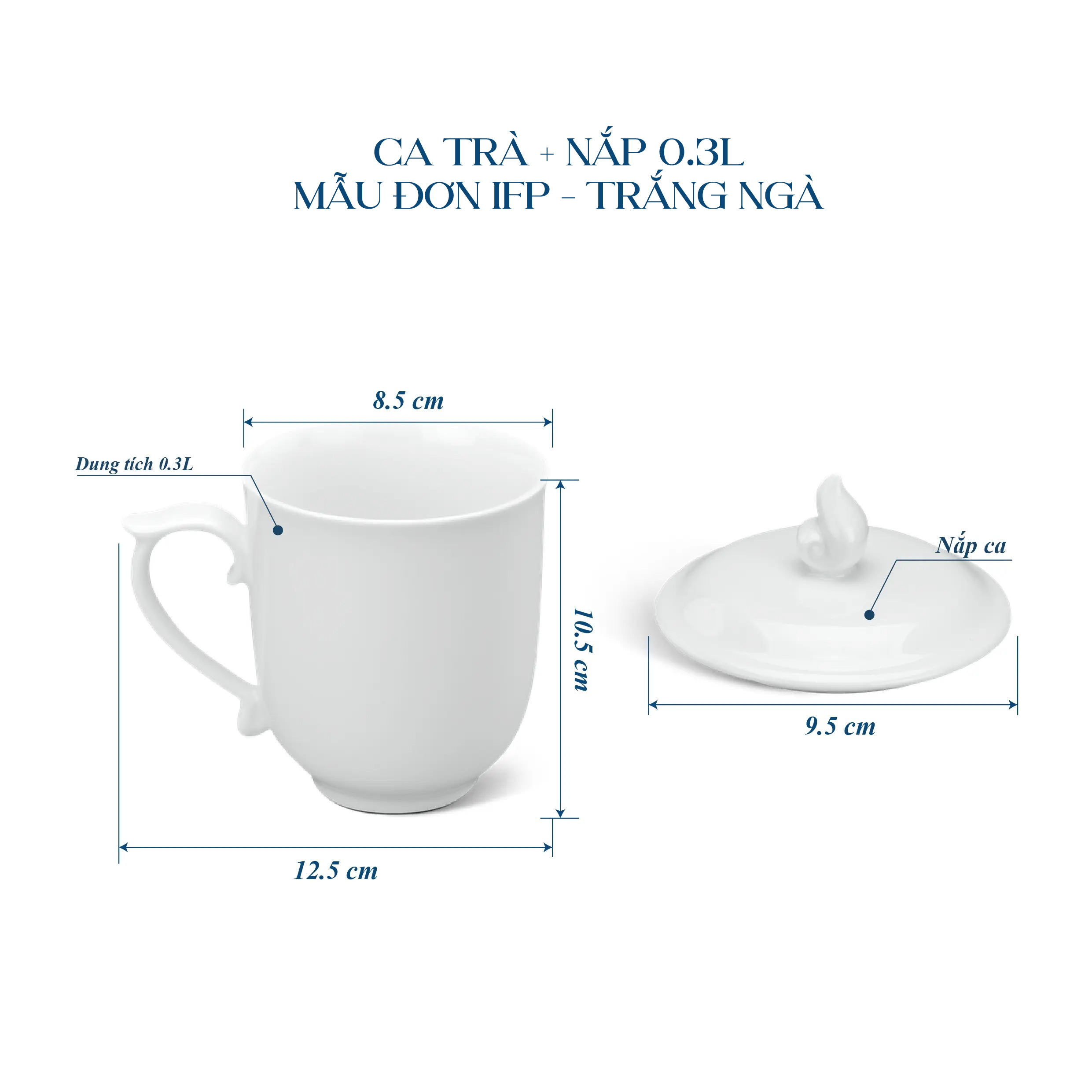 Ca trà + nắp 0.30 L - Mẫu Đơn IFP - Trắng Ngà