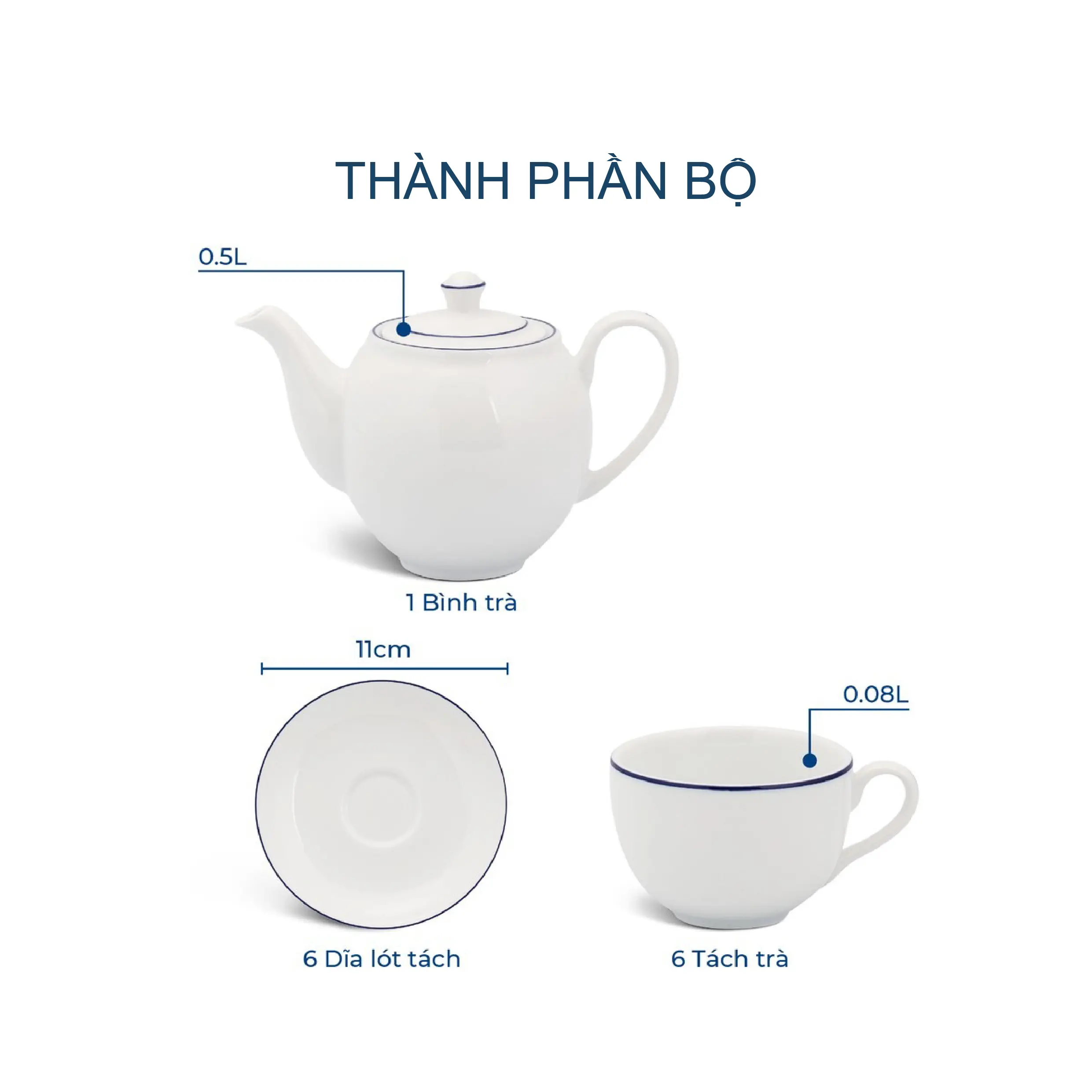 Bộ trà 0.5L - Camellia - Chỉ Xanh Dương