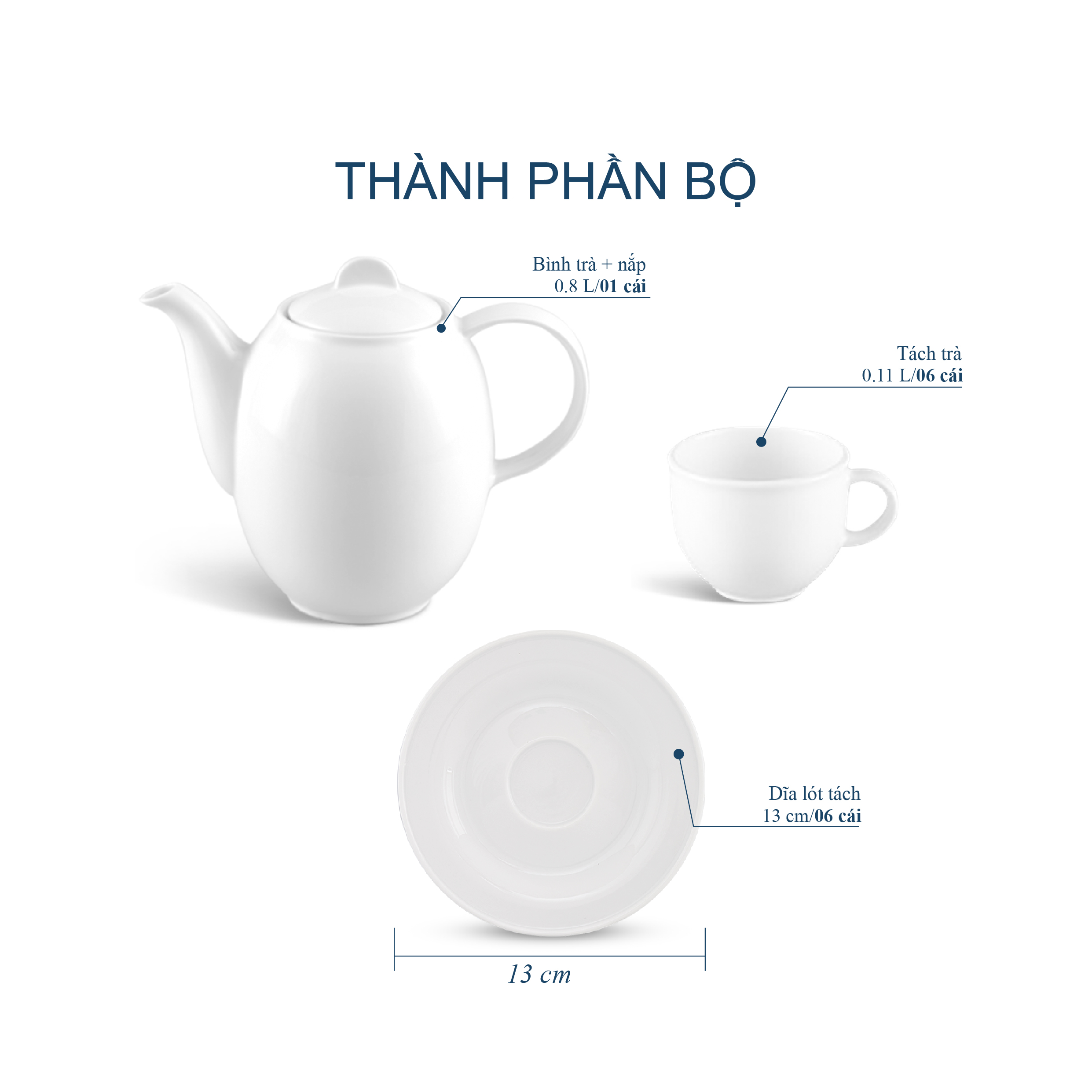 Bộ trà cao 0.8 L - Sago - Trắng