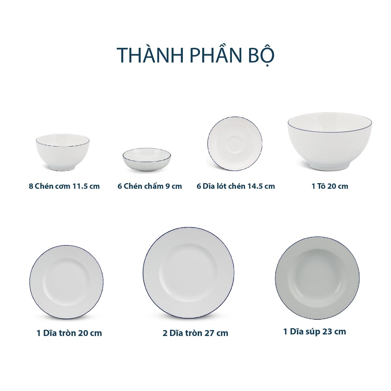 Bộ đồ ăn 6 người 25 sản phẩm - Camellia - Chỉ xanh dương