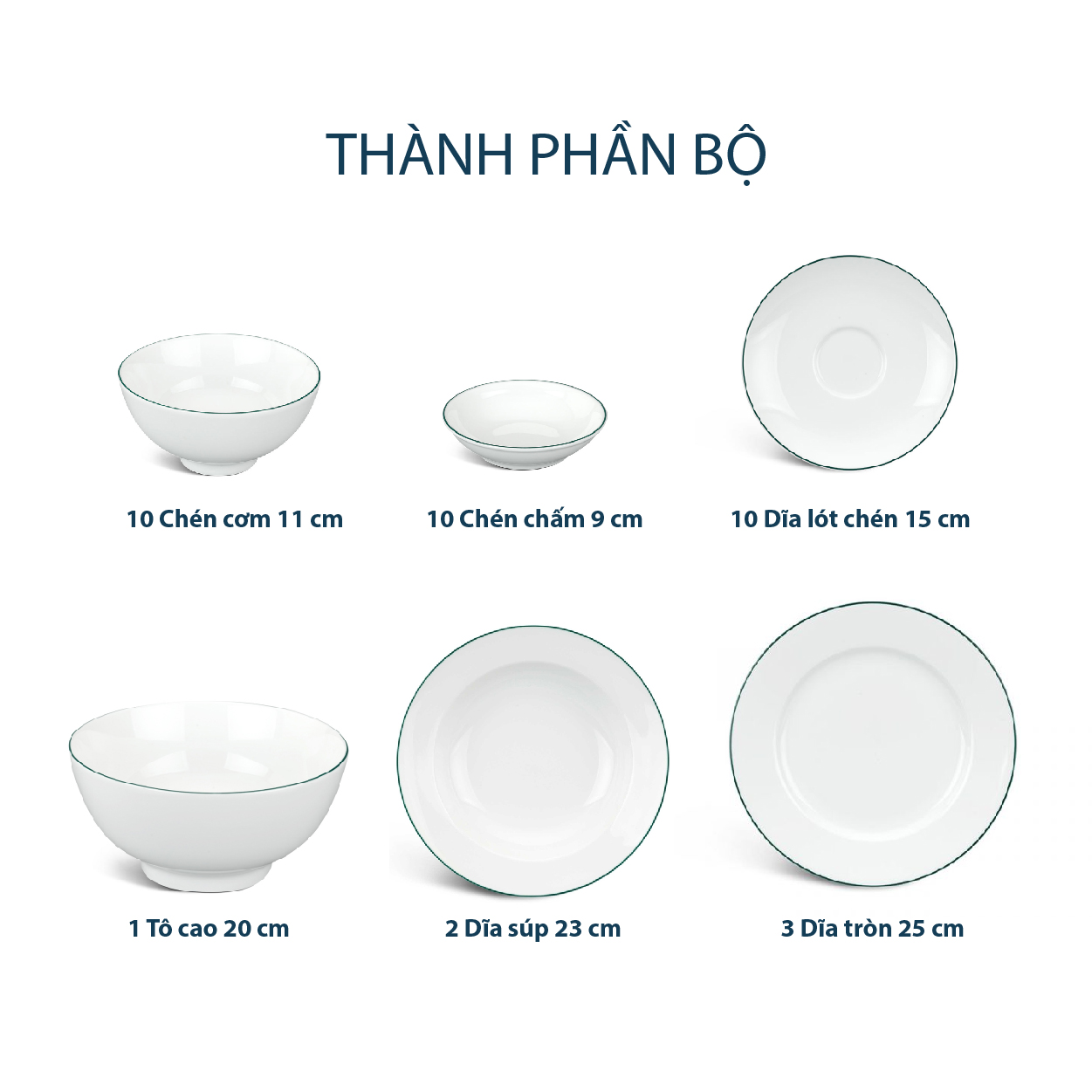 Bộ đồ ăn 36 sản phẩm - Jasmine - Chỉ Xanh Lá